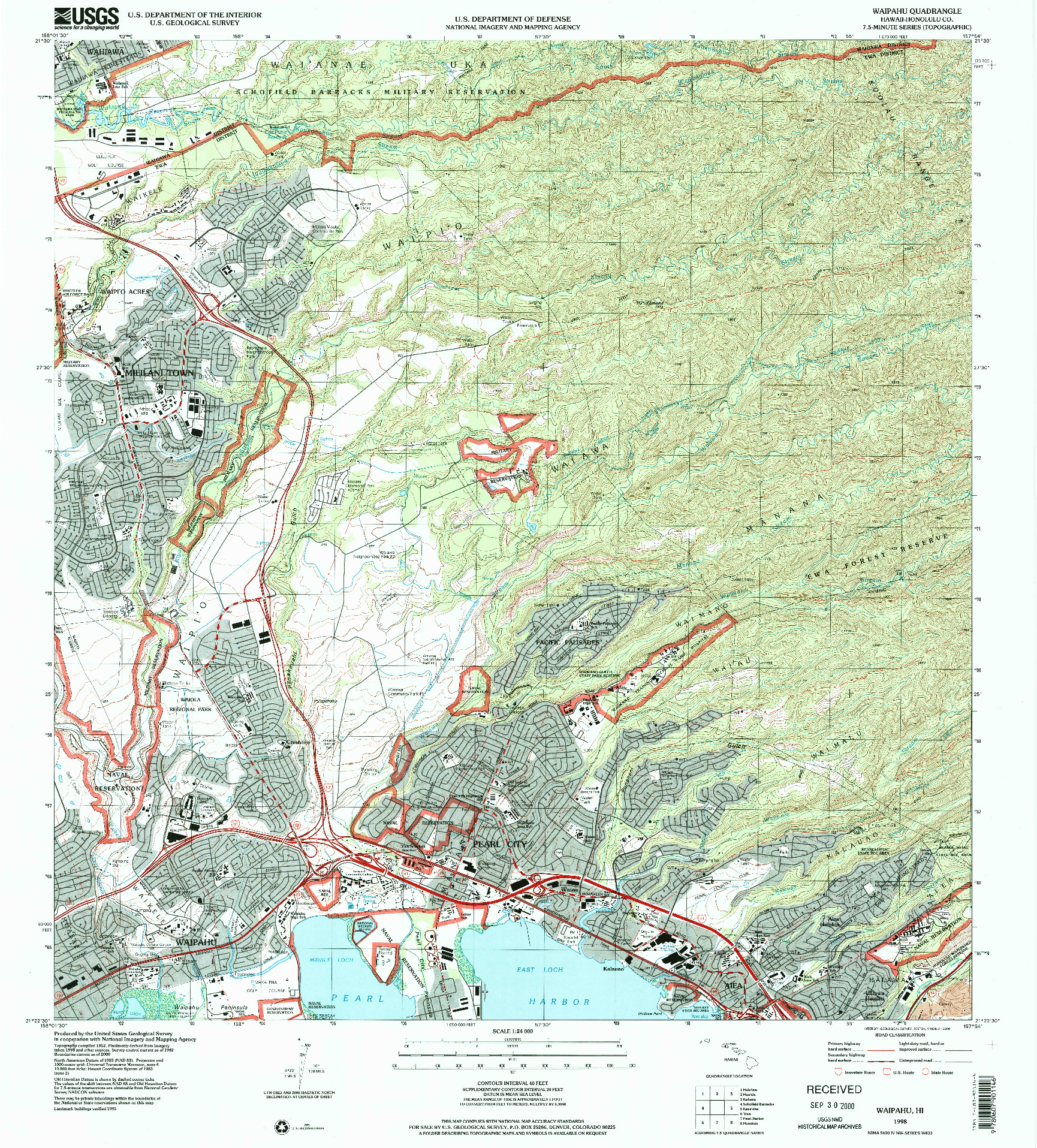 USGS 1:24000-SCALE QUADRANGLE FOR WAIPAHU, HI 1998