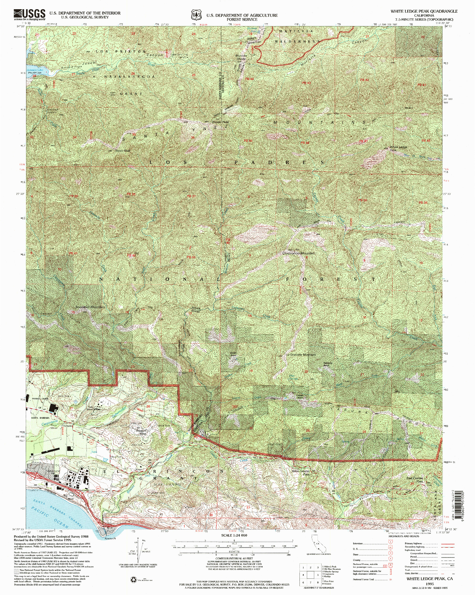 USGS 1:24000-SCALE QUADRANGLE FOR WHITE LEDGE PEAK, CA 1995