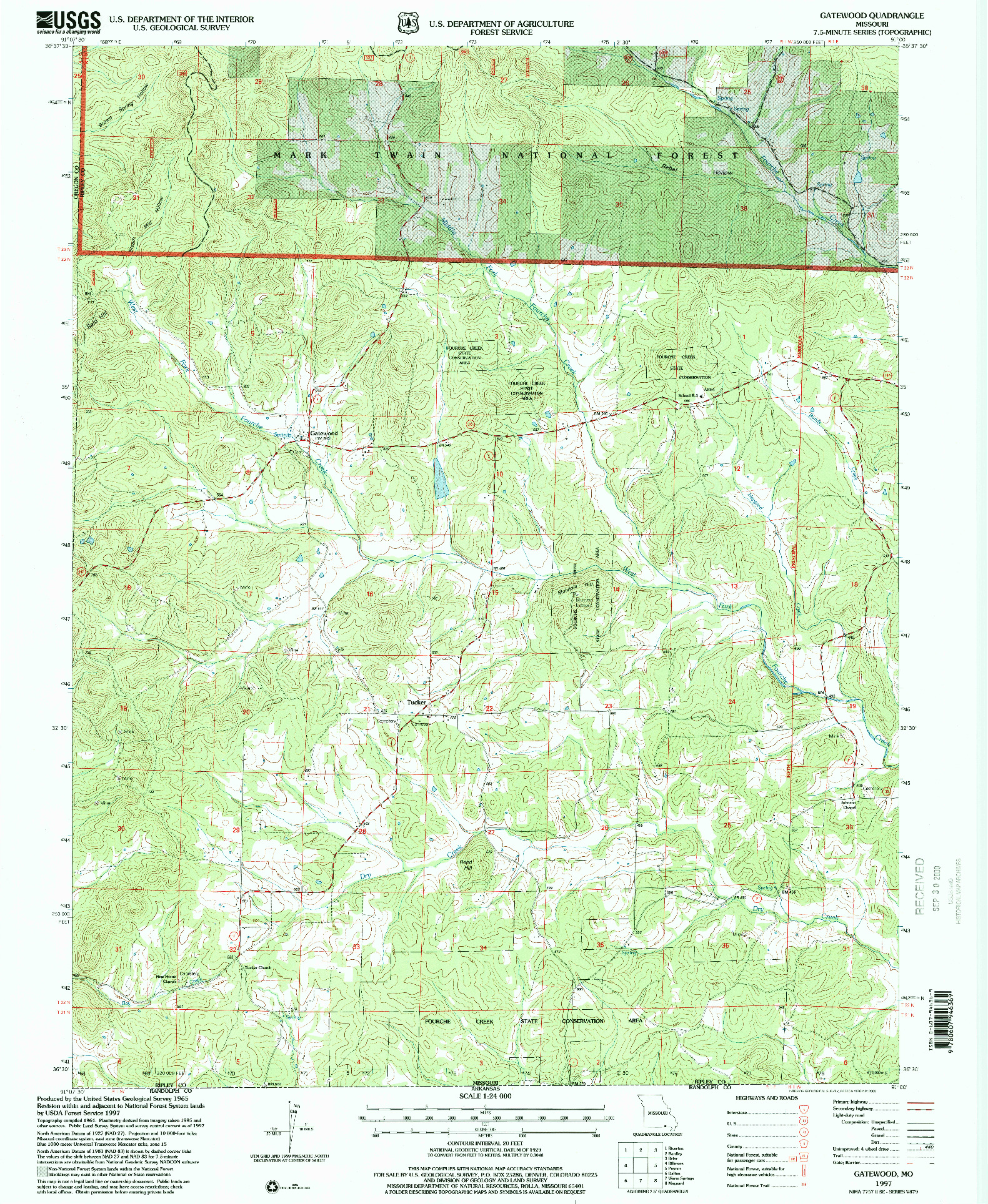 USGS 1:24000-SCALE QUADRANGLE FOR GATEWOOD, MO 1997
