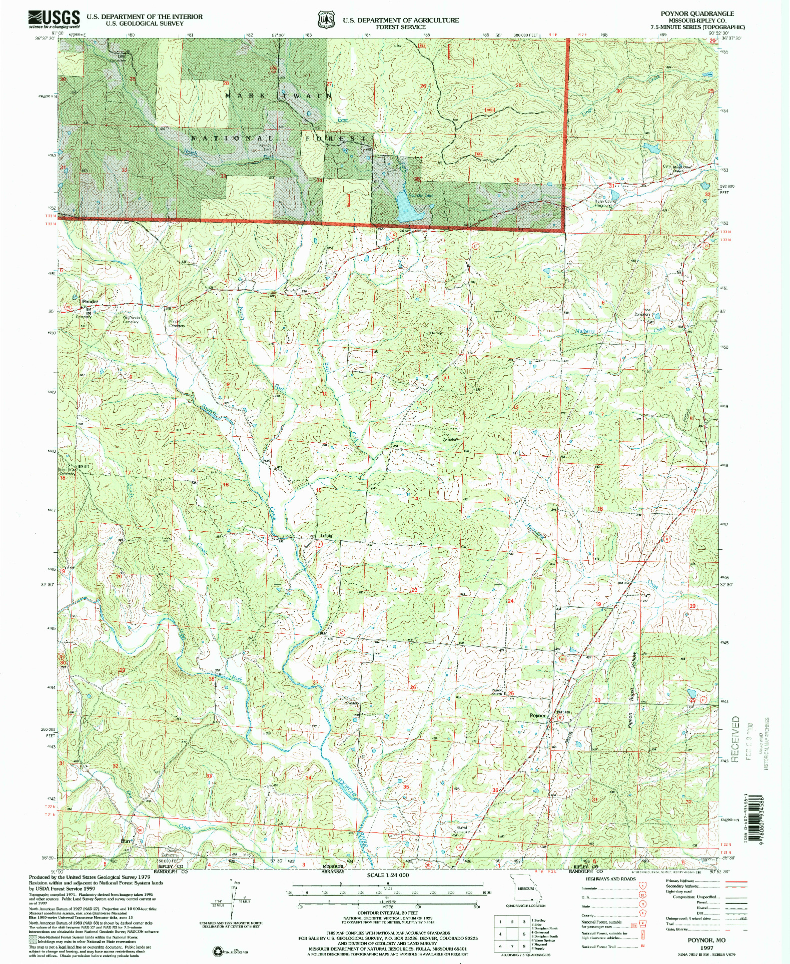 USGS 1:24000-SCALE QUADRANGLE FOR POYNOR, MO 1997