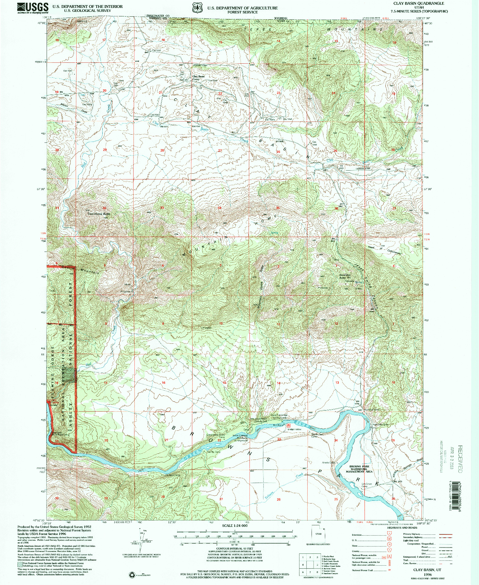 USGS 1:24000-SCALE QUADRANGLE FOR CLAY BASIN, UT 1996