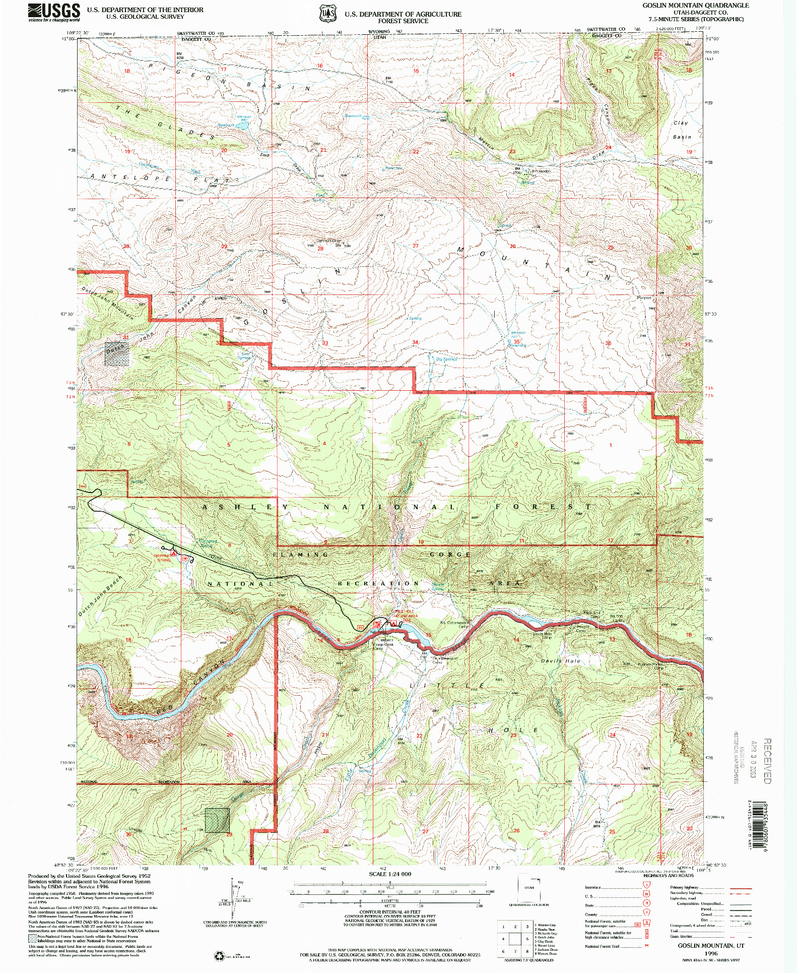 USGS 1:24000-SCALE QUADRANGLE FOR GOSLIN MOUNTAIN, UT 1996