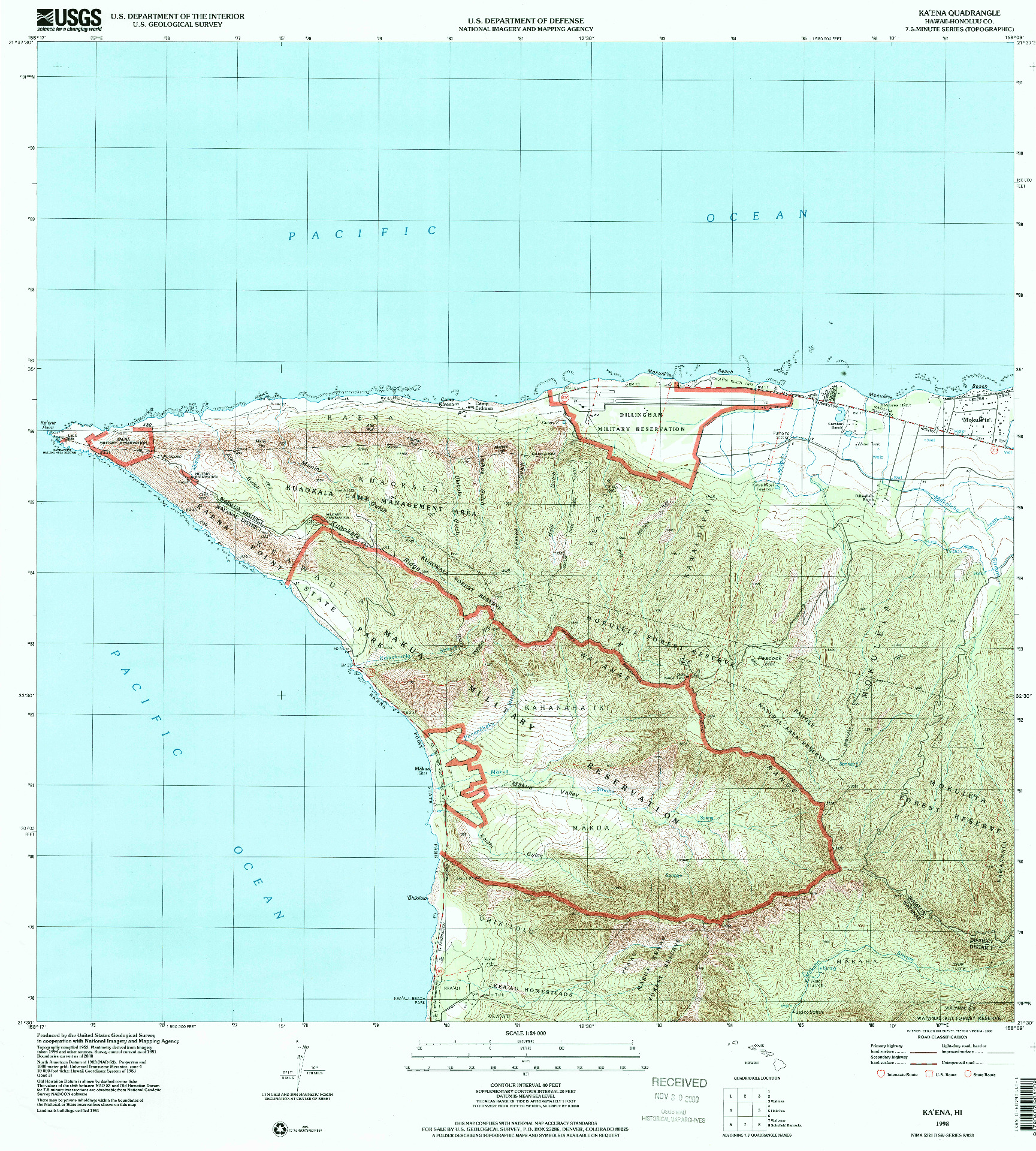 USGS 1:24000-SCALE QUADRANGLE FOR KAENA, HI 1998