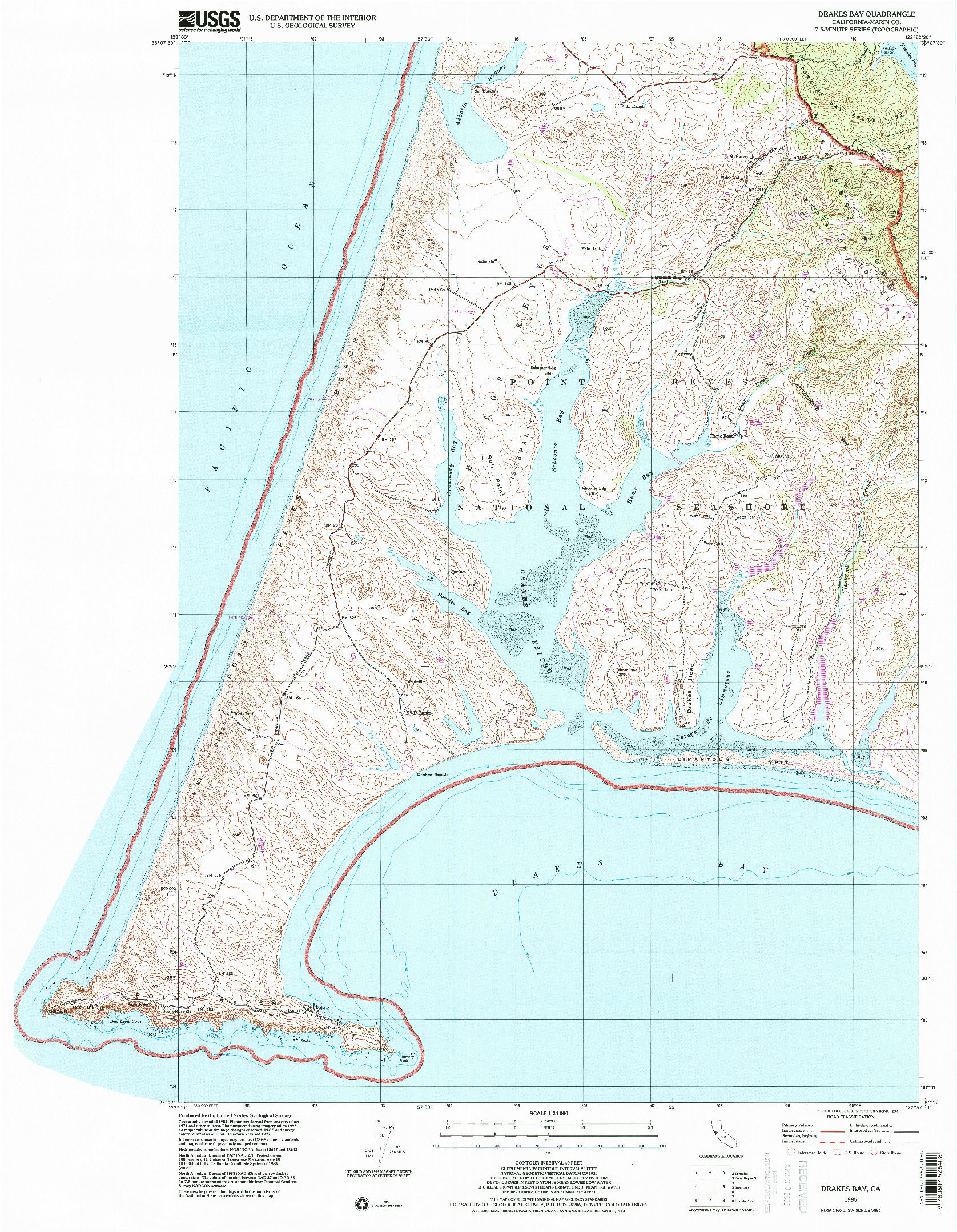 USGS 1:24000-SCALE QUADRANGLE FOR DRAKES BAY, CA 1995