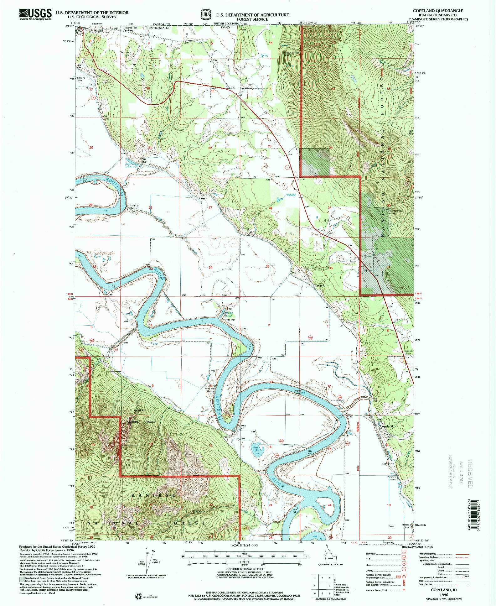 USGS 1:24000-SCALE QUADRANGLE FOR COPELAND, ID 1996