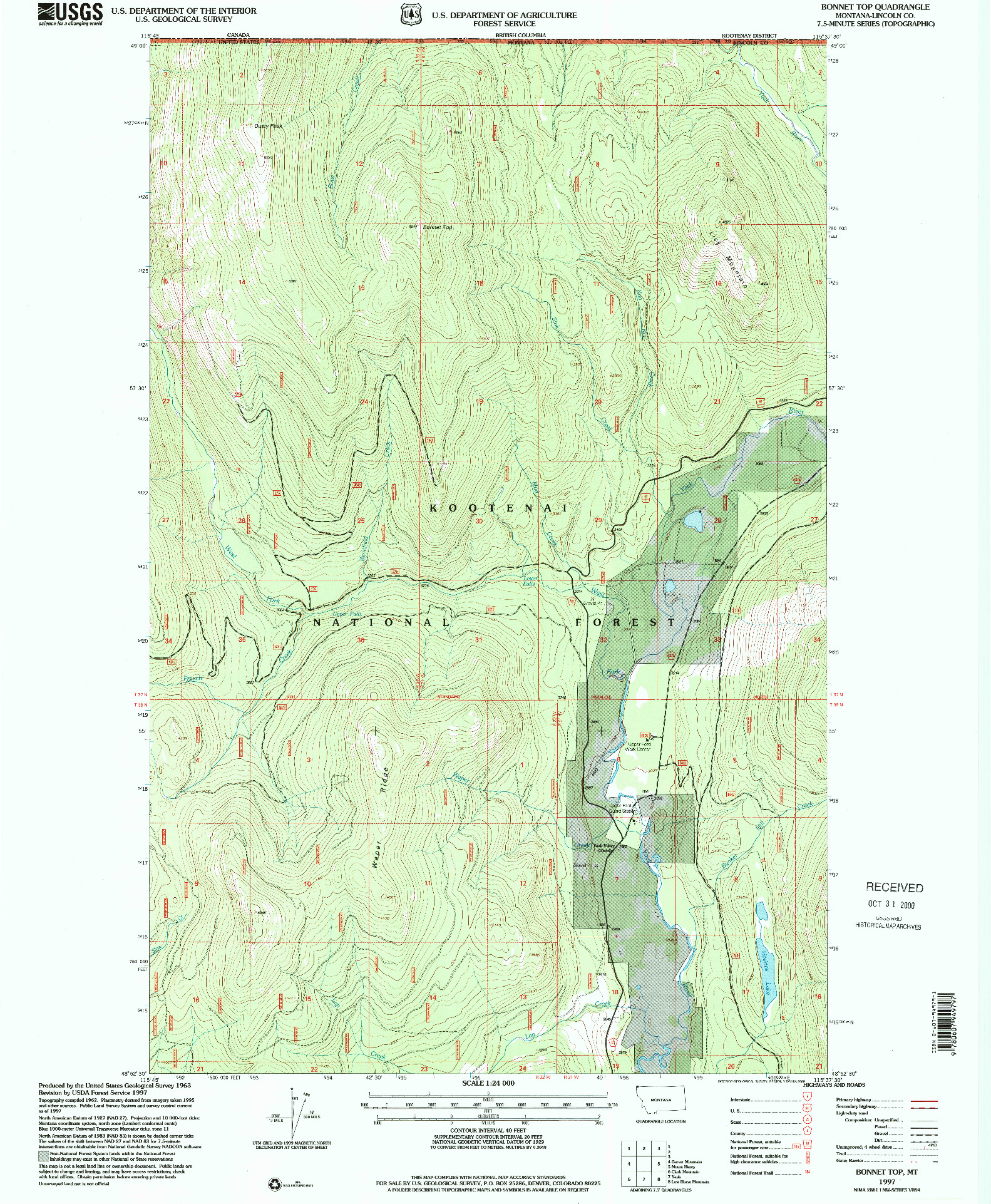 USGS 1:24000-SCALE QUADRANGLE FOR BONNET TOP, MT 1997