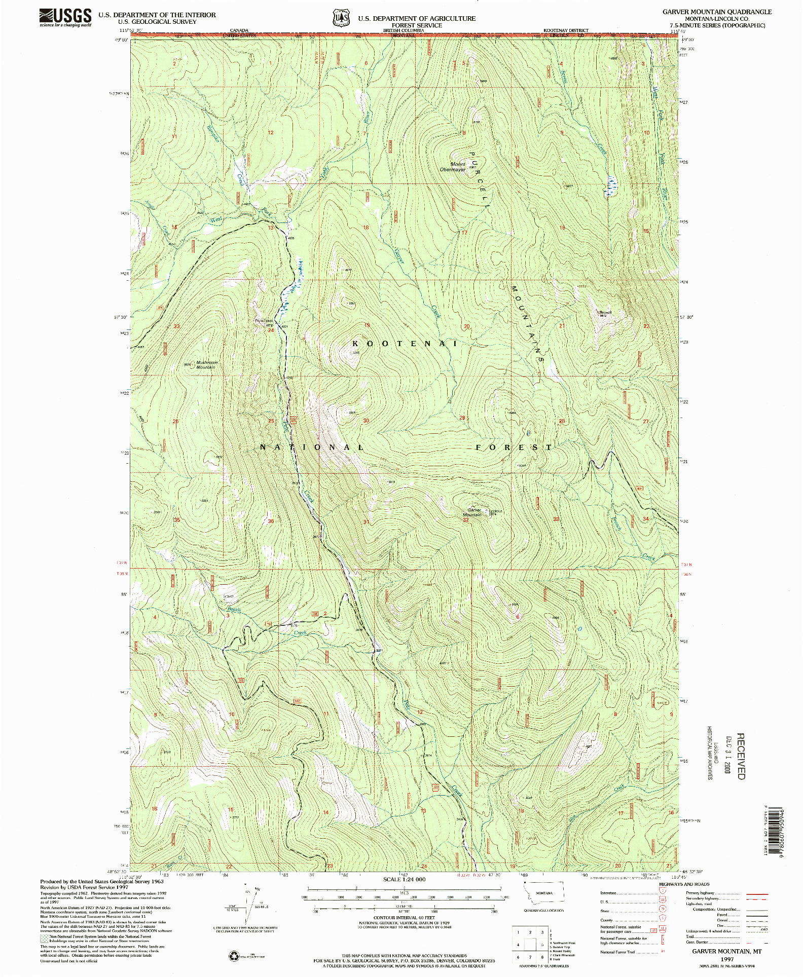 USGS 1:24000-SCALE QUADRANGLE FOR GARVER MOUNTAIN, MT 1997