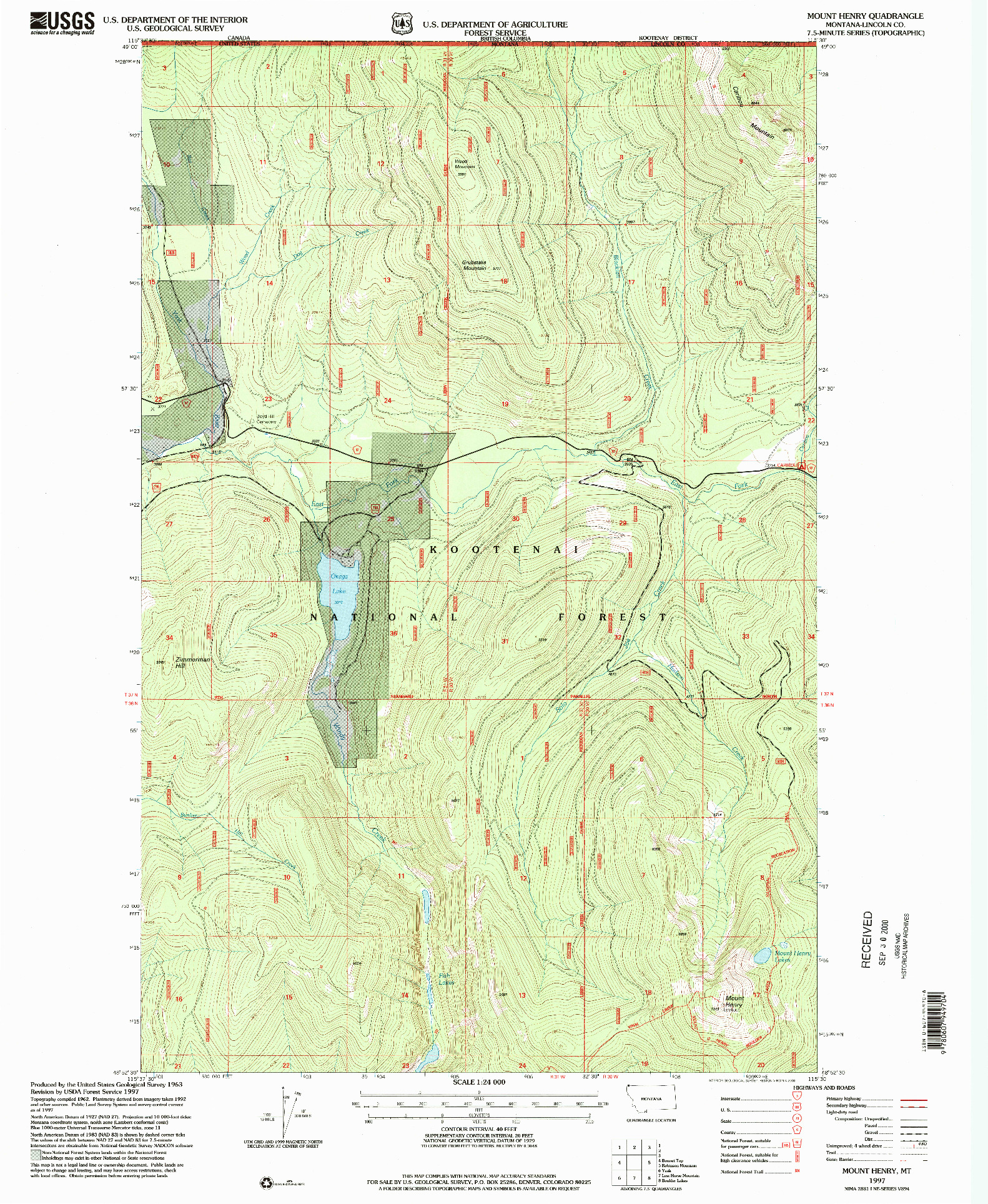 USGS 1:24000-SCALE QUADRANGLE FOR MOUNT HENRY, MT 1997