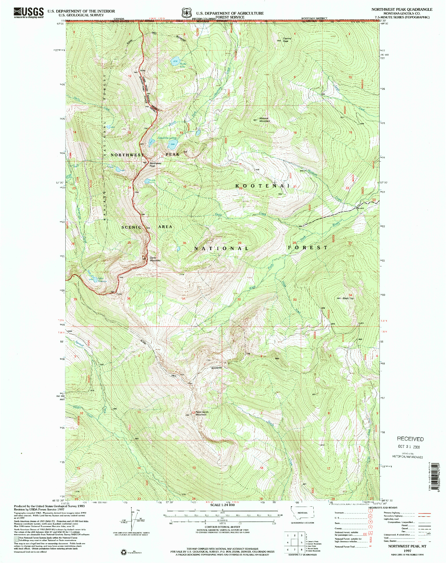 USGS 1:24000-SCALE QUADRANGLE FOR NORTHWEST PEAK, MT 1997
