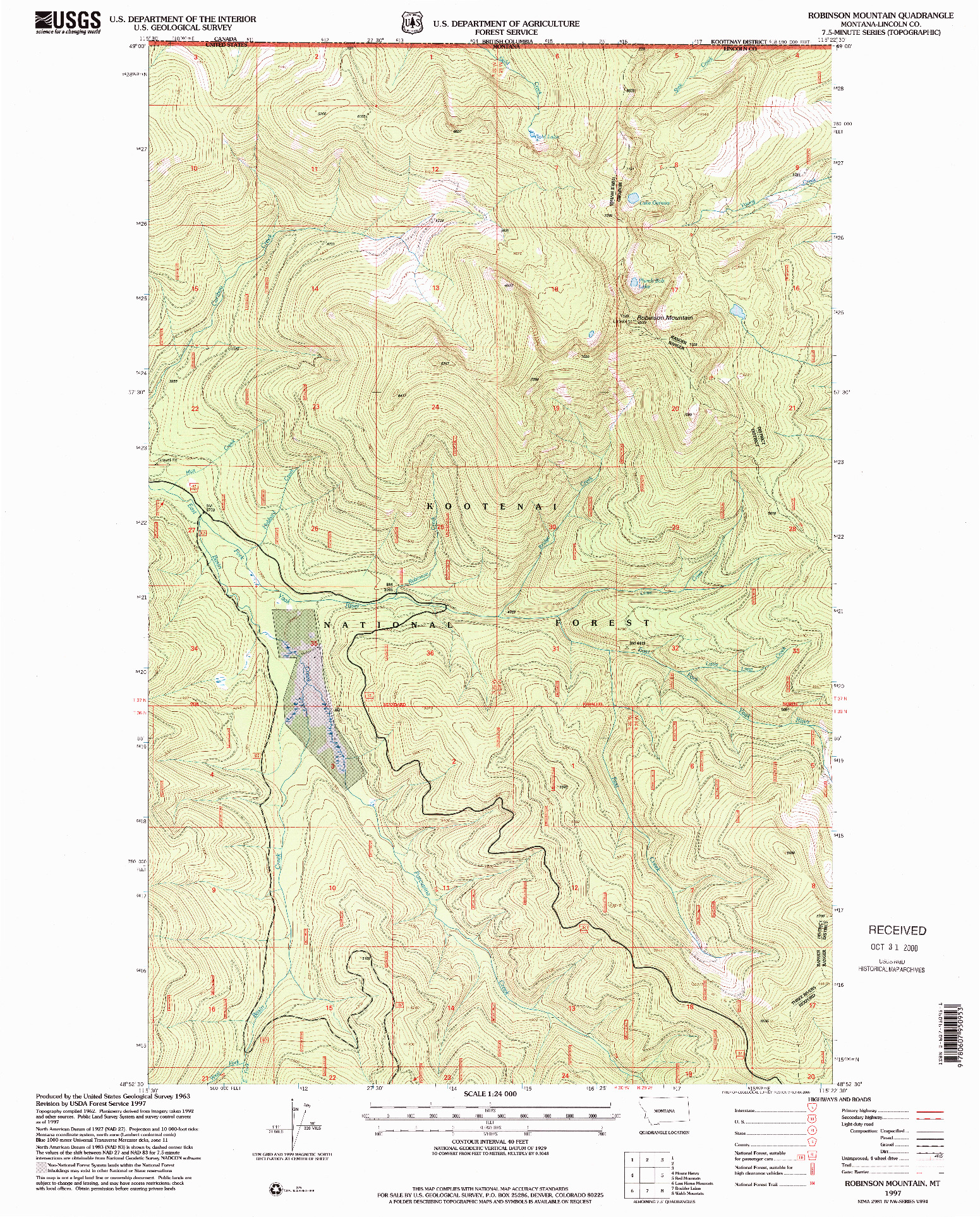 USGS 1:24000-SCALE QUADRANGLE FOR ROBINSON MOUNTAIN, MT 1997