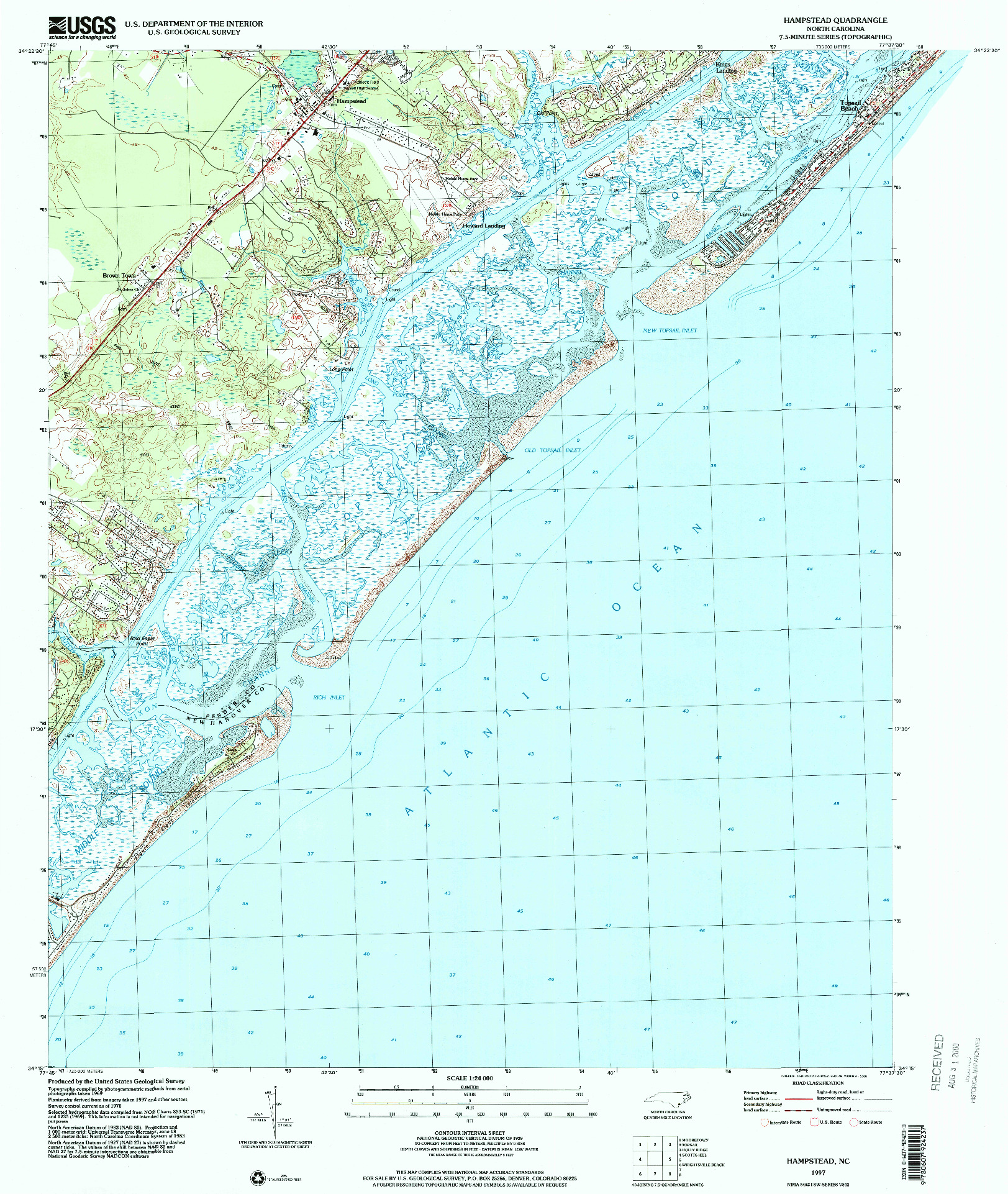 USGS 1:24000-SCALE QUADRANGLE FOR HAMPSTEAD, NC 1997