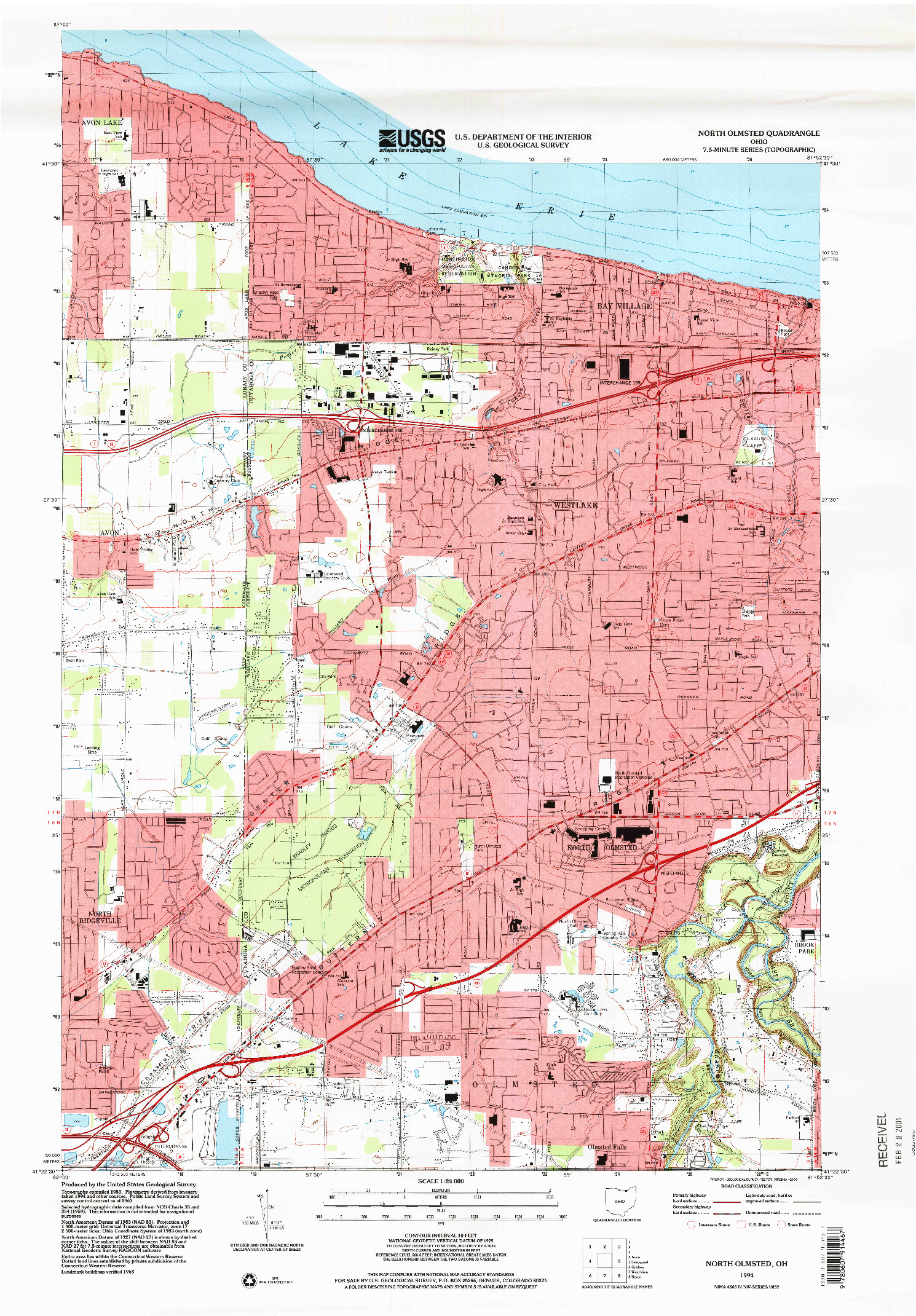 USGS 1:24000-SCALE QUADRANGLE FOR NORTH OLMSTED, OH 1994