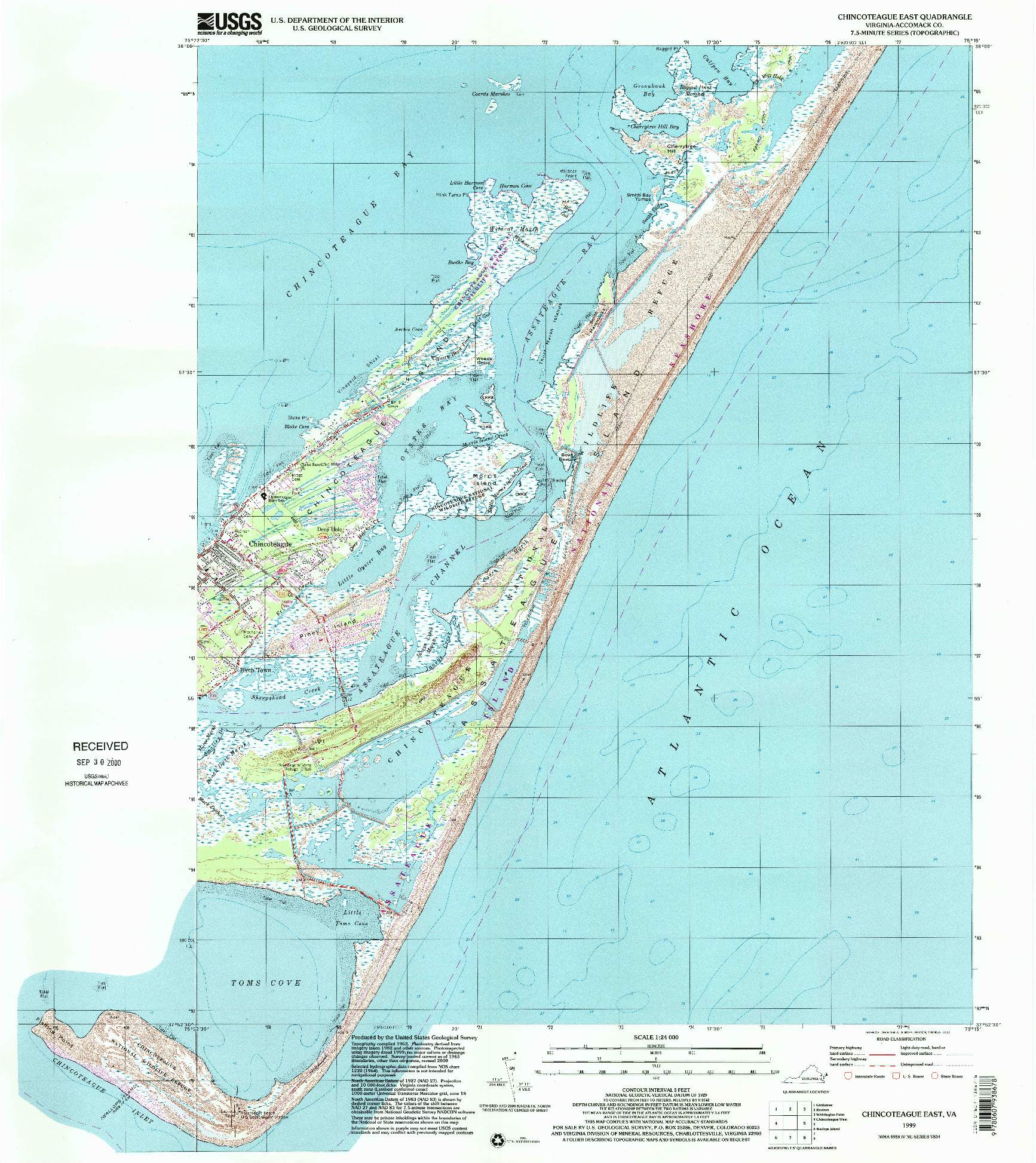 USGS 1:24000-SCALE QUADRANGLE FOR CHINCOTEAGUE EAST, VA 1999