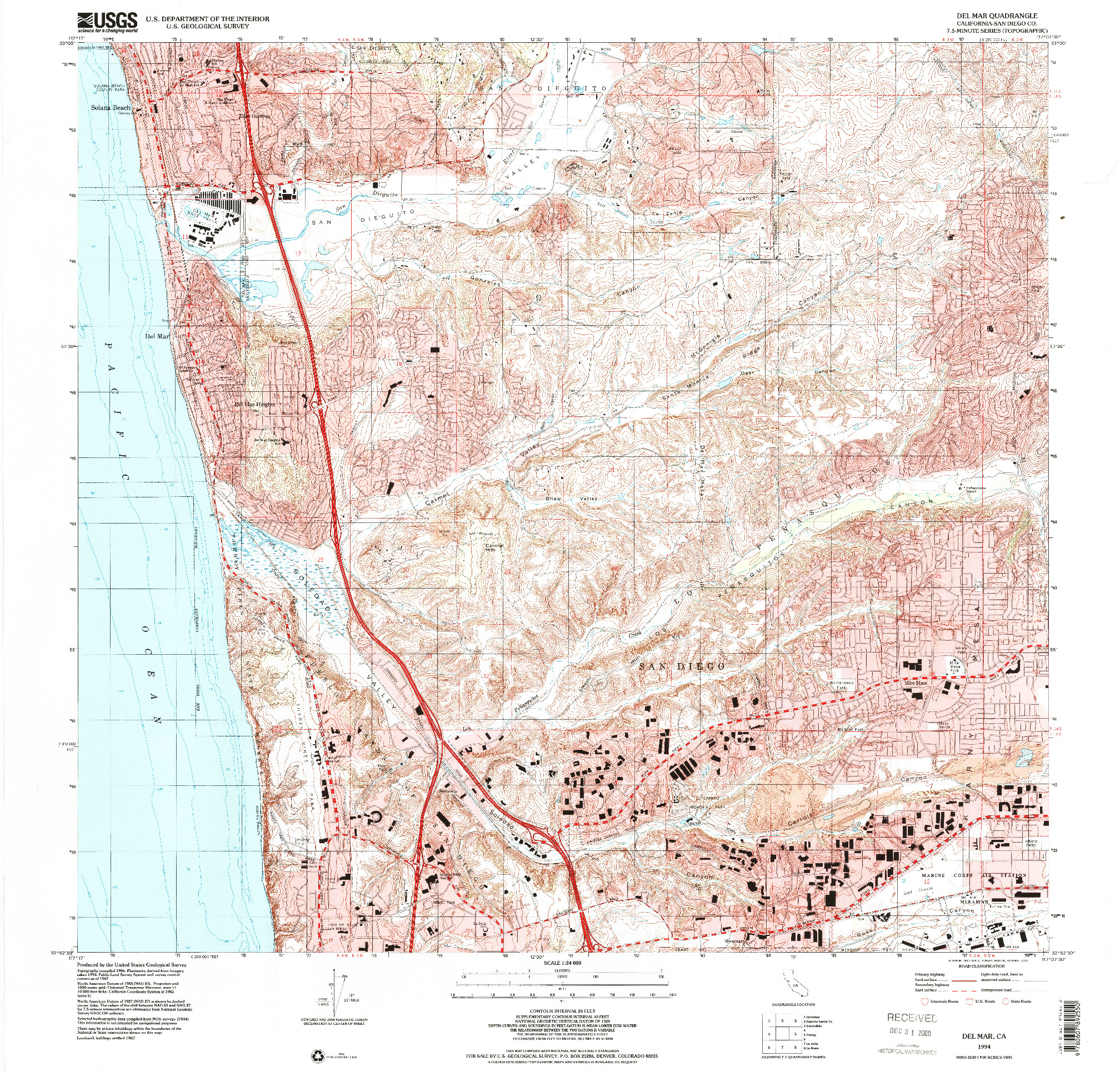 USGS 1:24000-SCALE QUADRANGLE FOR DEL MAR, CA 1994