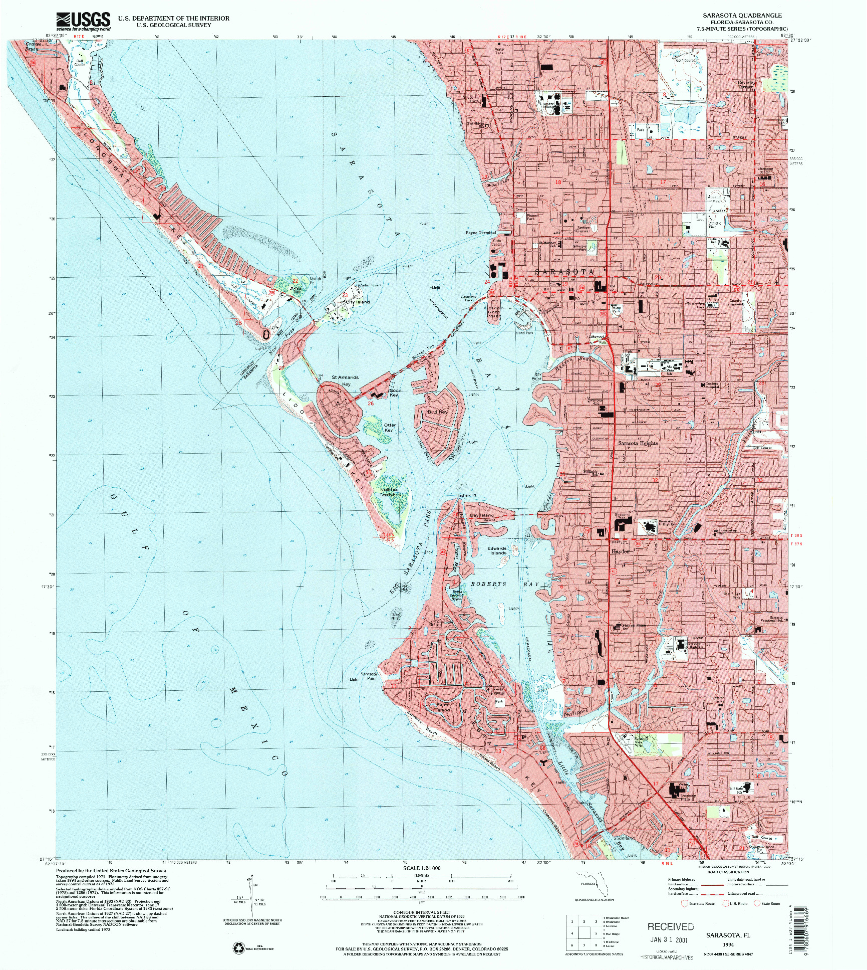USGS 1:24000-SCALE QUADRANGLE FOR SARASOTA, FL 1994