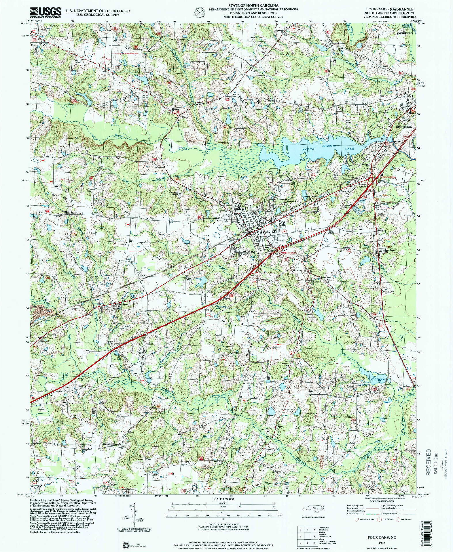 USGS 1:24000-SCALE QUADRANGLE FOR FOUR OAKS, NC 1997