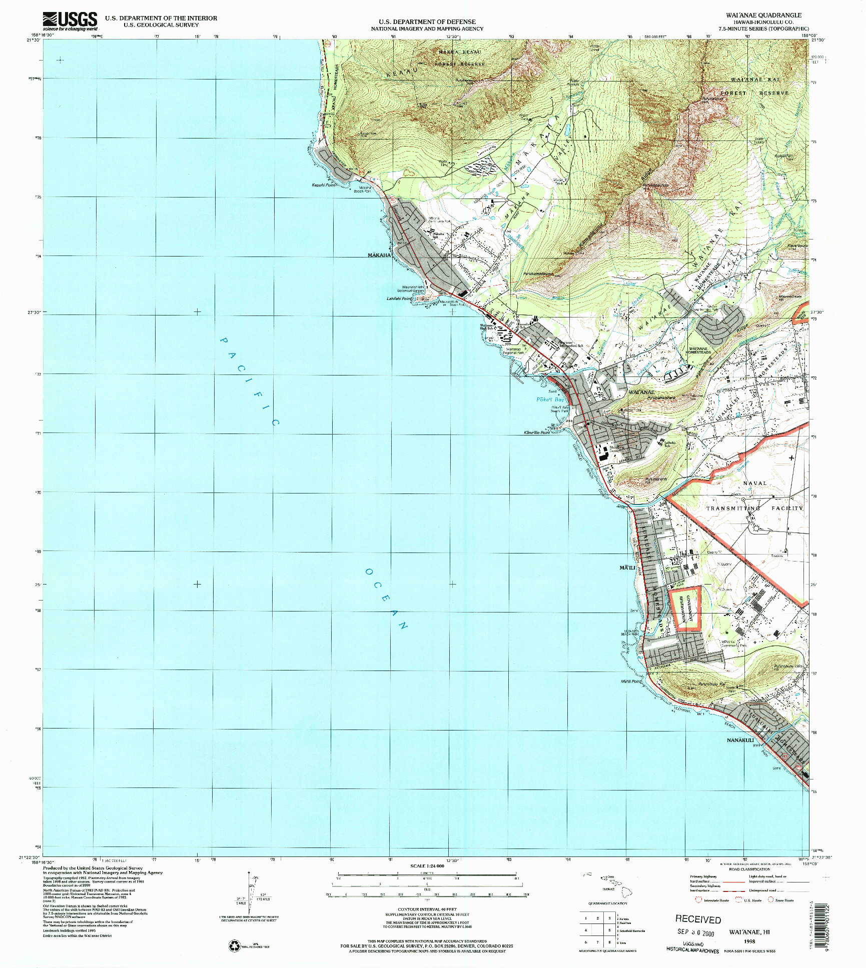 USGS 1:24000-SCALE QUADRANGLE FOR WAIANAE, HI 1998