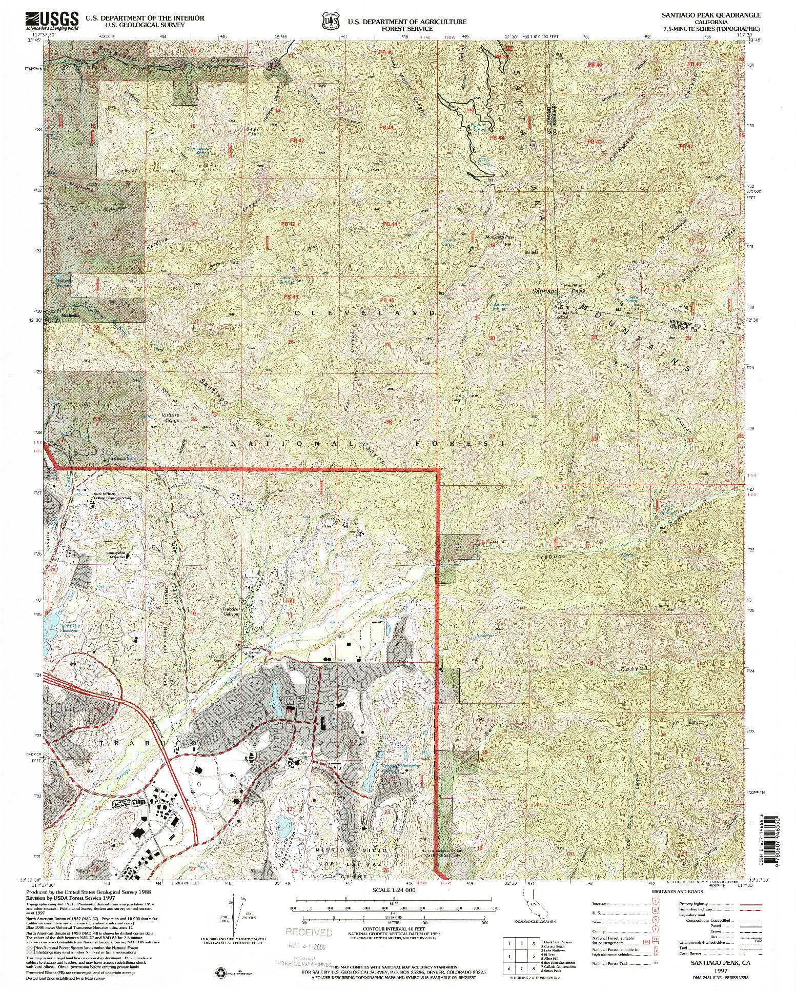 USGS 1:24000-SCALE QUADRANGLE FOR SANTIAGO PEAK, CA 1997