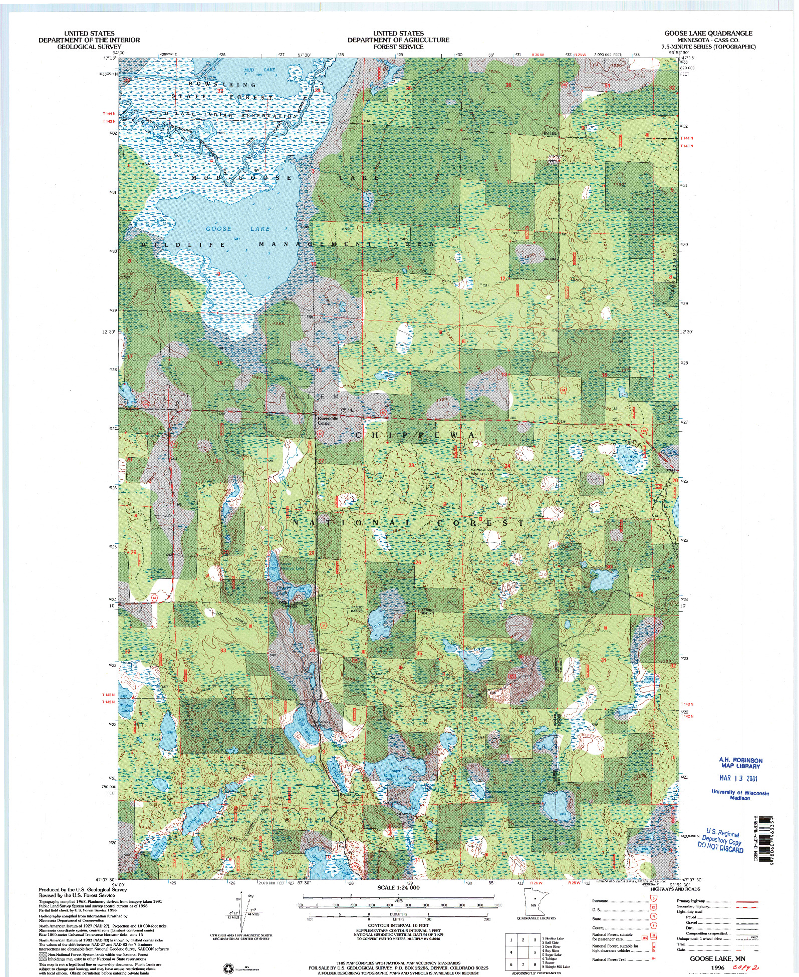 USGS 1:24000-SCALE QUADRANGLE FOR GOOSE LAKE, MN 1996