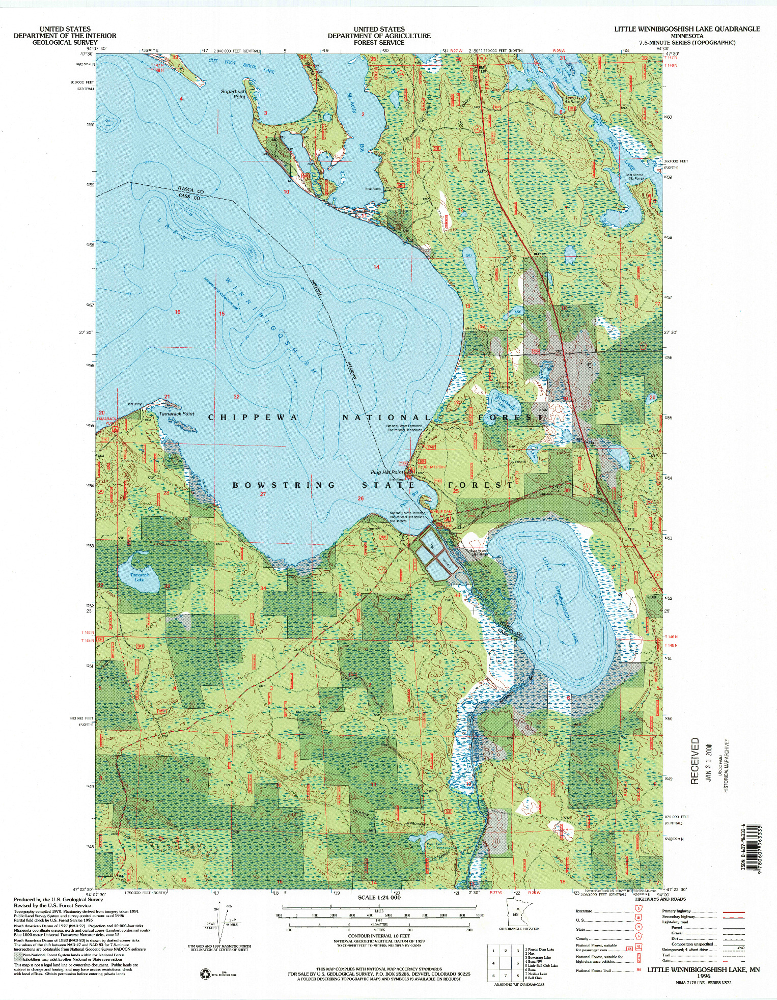 USGS 1:24000-SCALE QUADRANGLE FOR LITTLE WINNIBIGOSHISH LAKE, MN 1996