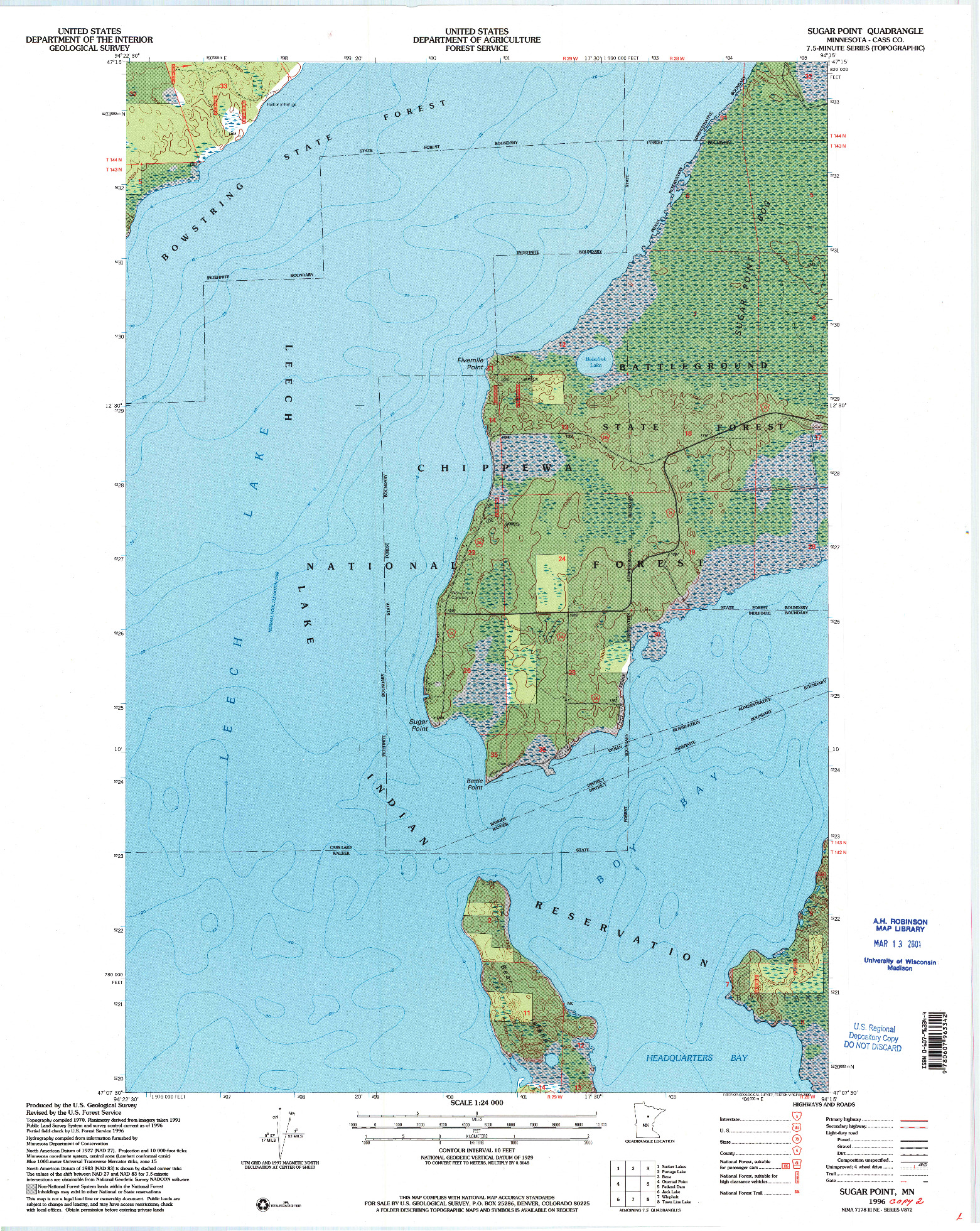 USGS 1:24000-SCALE QUADRANGLE FOR SUGAR POINT, MN 1996