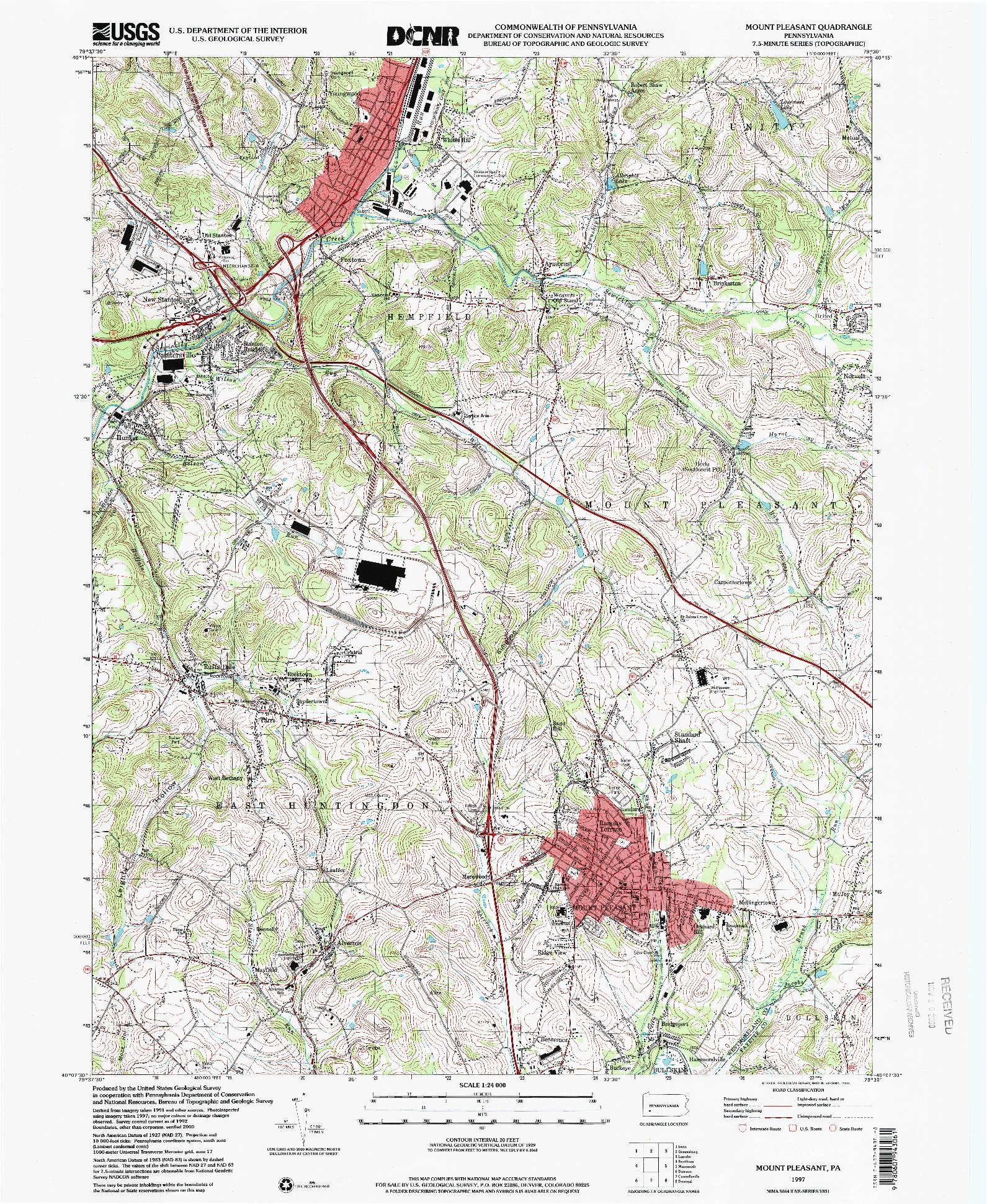 USGS 1:24000-SCALE QUADRANGLE FOR MOUNT PLEASANT, PA 1997