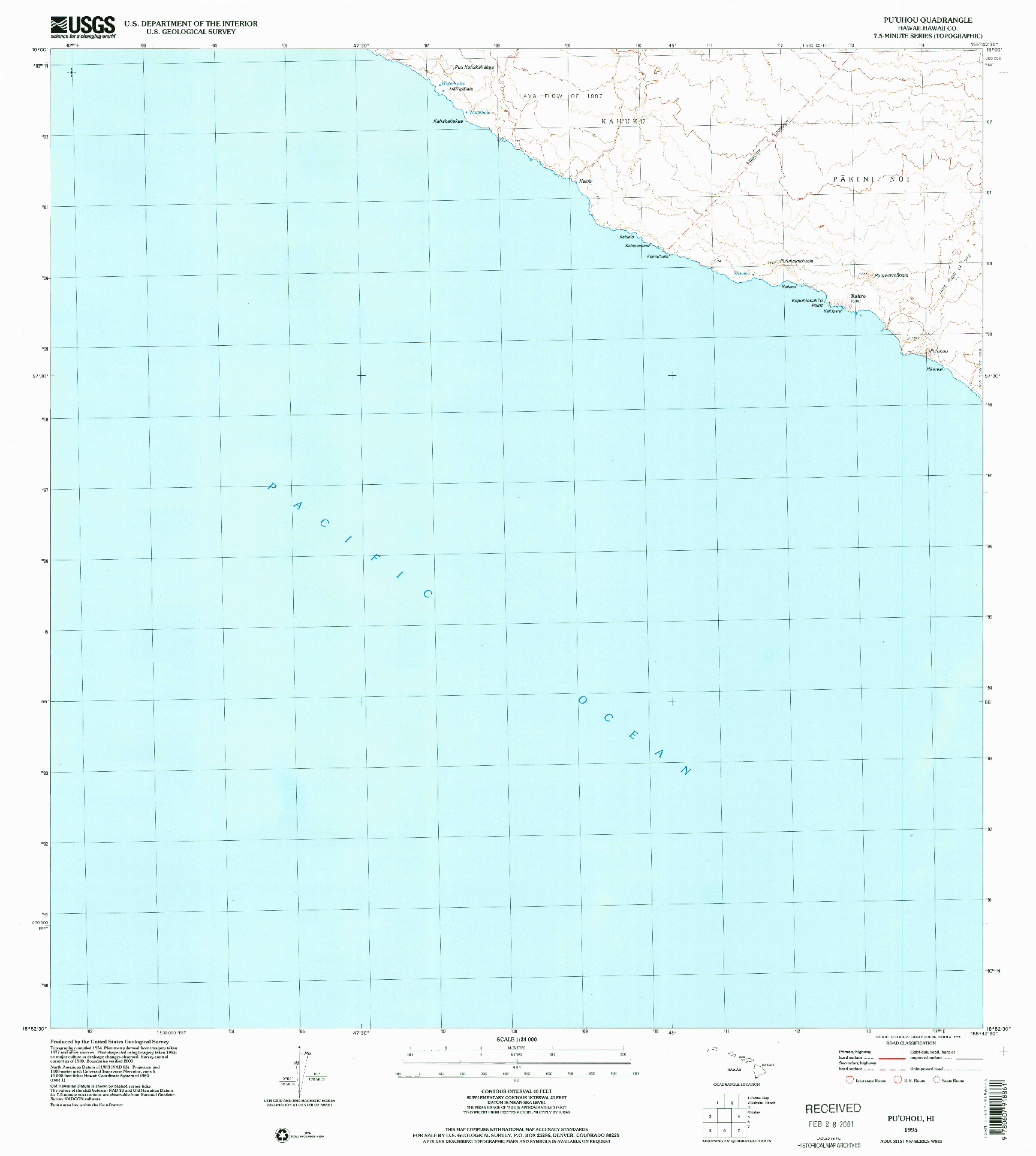 USGS 1:24000-SCALE QUADRANGLE FOR PUUHOU, HI 1995