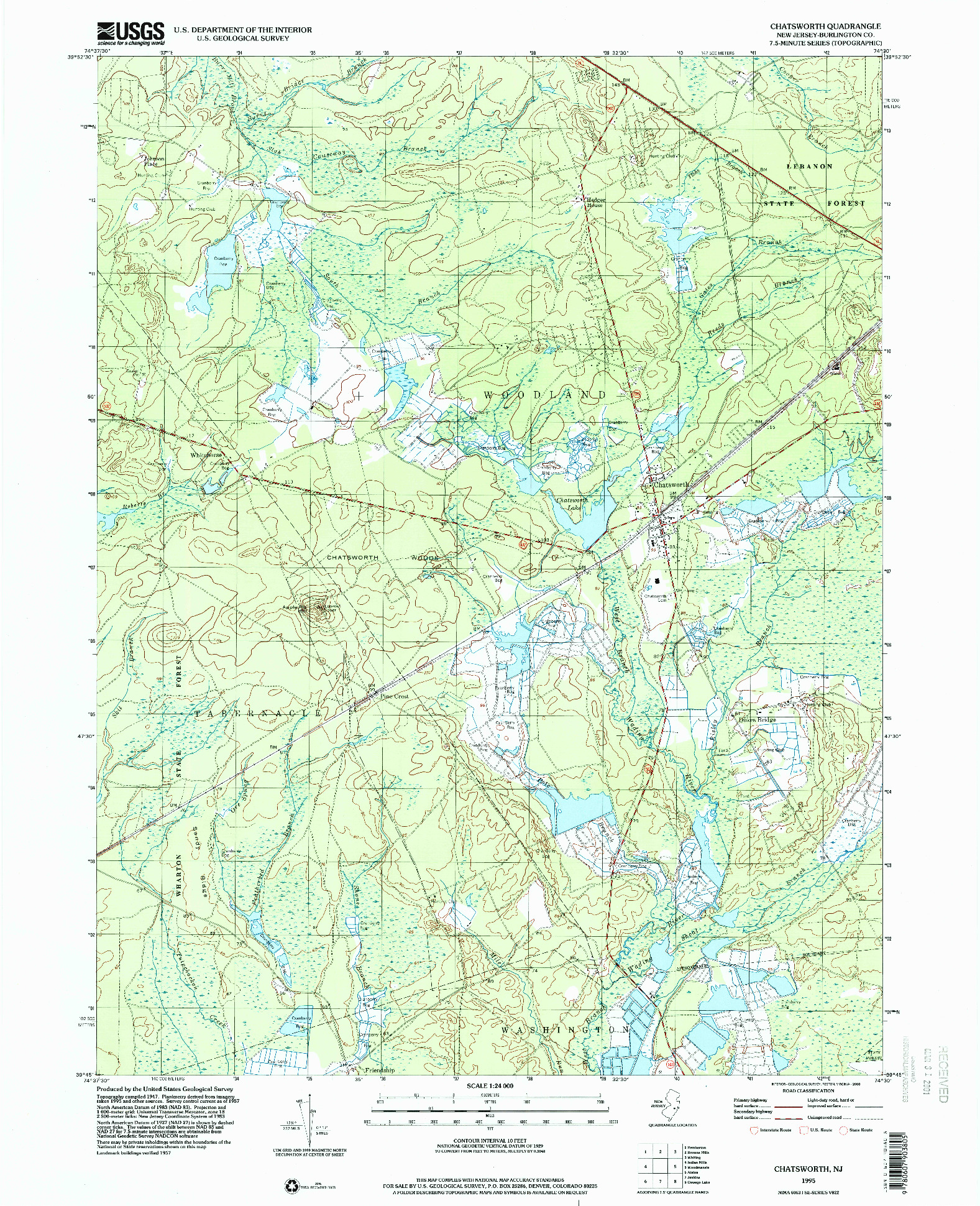 USGS 1:24000-SCALE QUADRANGLE FOR CHATSWORTH, NJ 1995