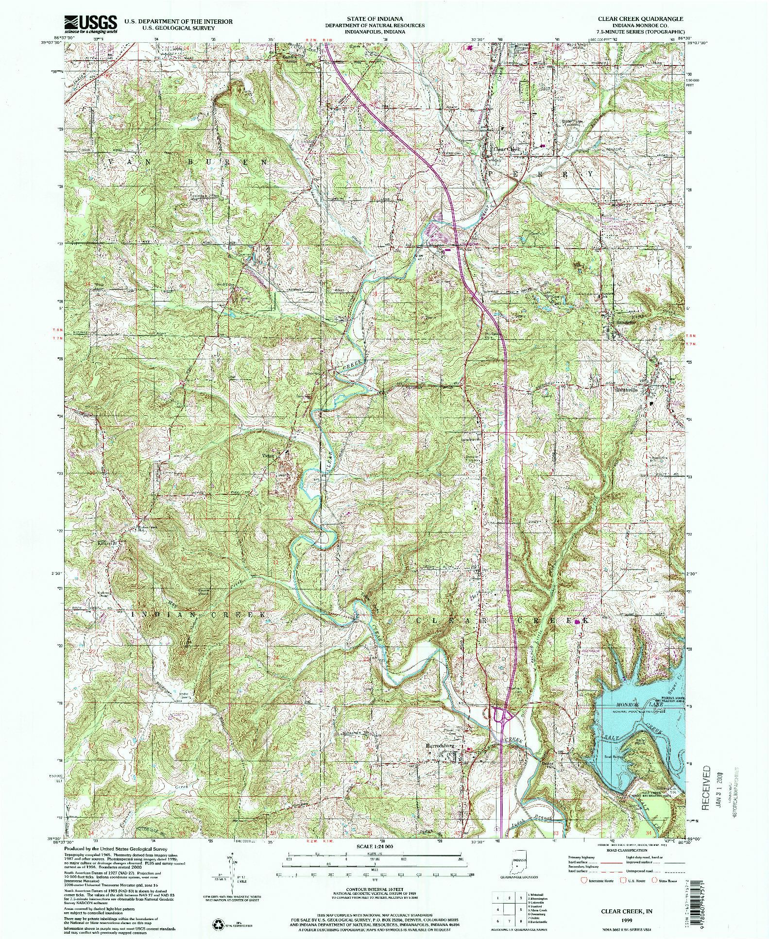 USGS 1:24000-SCALE QUADRANGLE FOR CLEAR CREEK, IN 1999