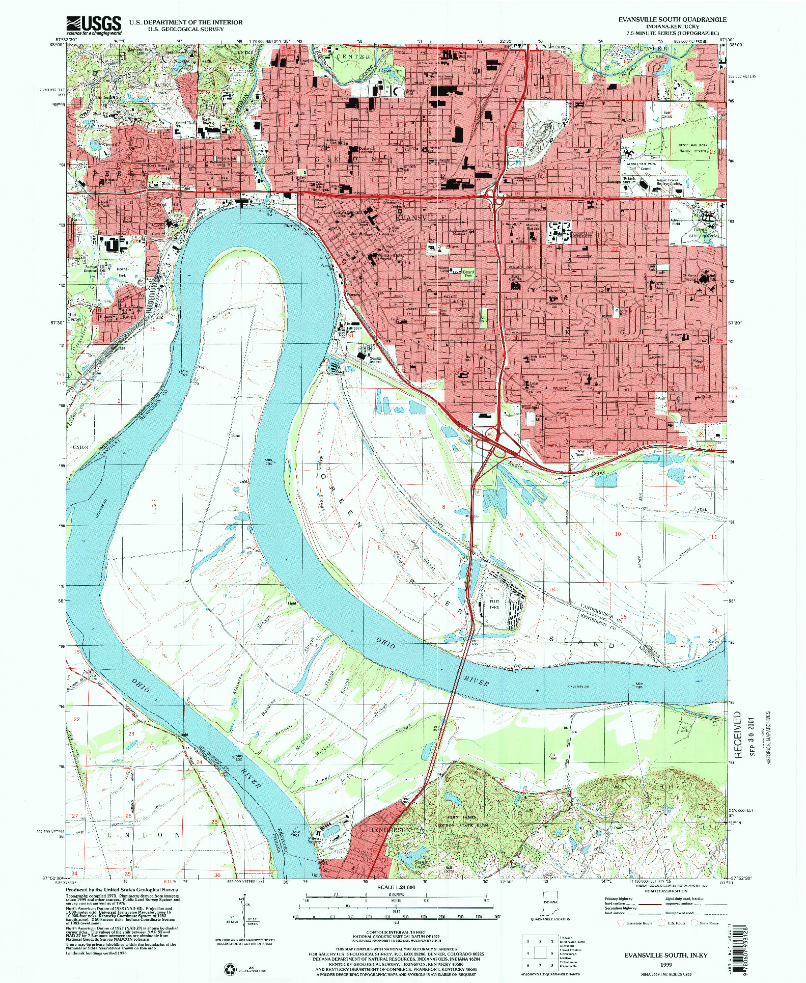 USGS 1:24000-SCALE QUADRANGLE FOR EVANSVILLE SOUTH, IN 1999