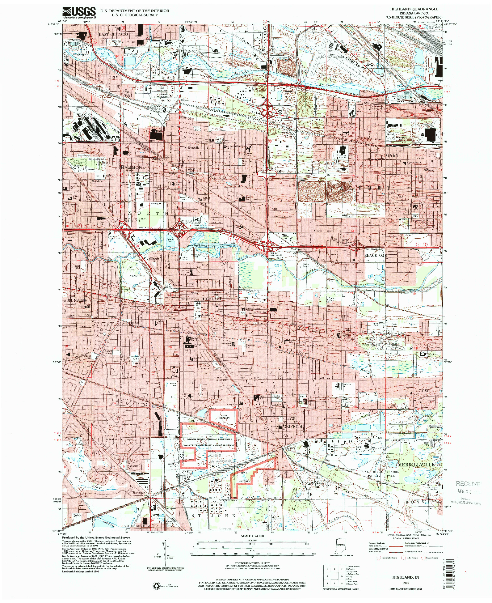 USGS 1:24000-SCALE QUADRANGLE FOR HIGHLAND, IN 1998