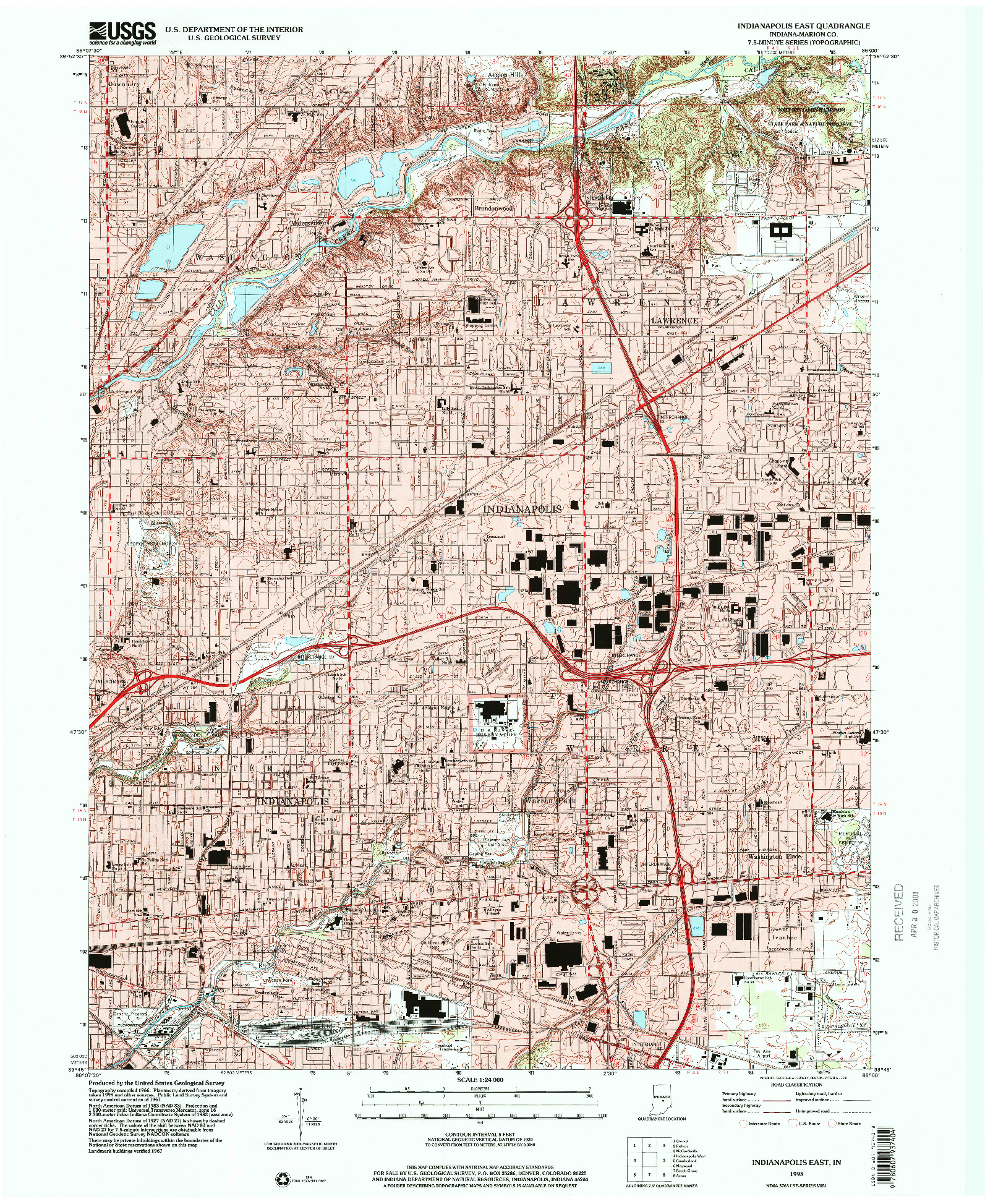 USGS 1:24000-SCALE QUADRANGLE FOR INDIANAPOLIS EAST, IN 1998