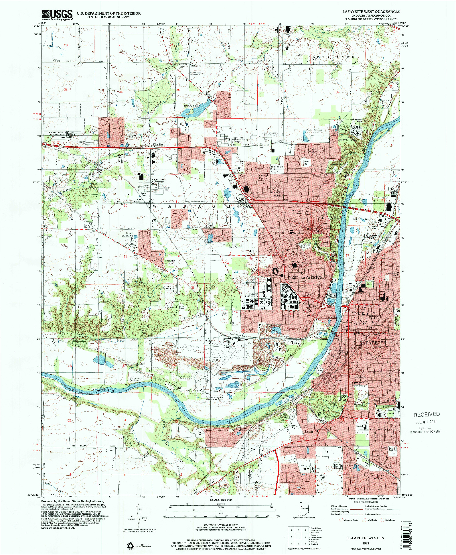 USGS 1:24000-SCALE QUADRANGLE FOR LAFAYETTE WEST, IN 1998