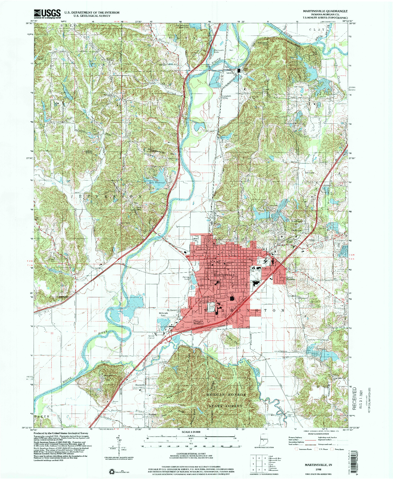 USGS 1:24000-SCALE QUADRANGLE FOR MARTINSVILLE, IN 1998