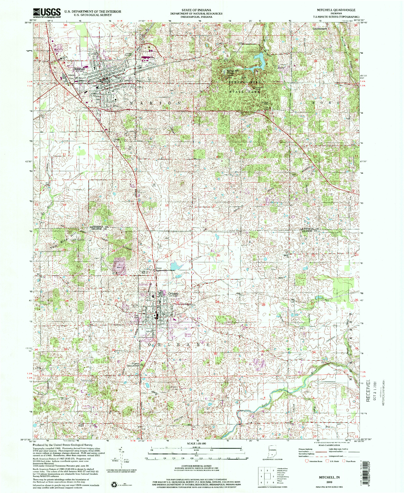 USGS 1:24000-SCALE QUADRANGLE FOR MITCHELL, IN 2000