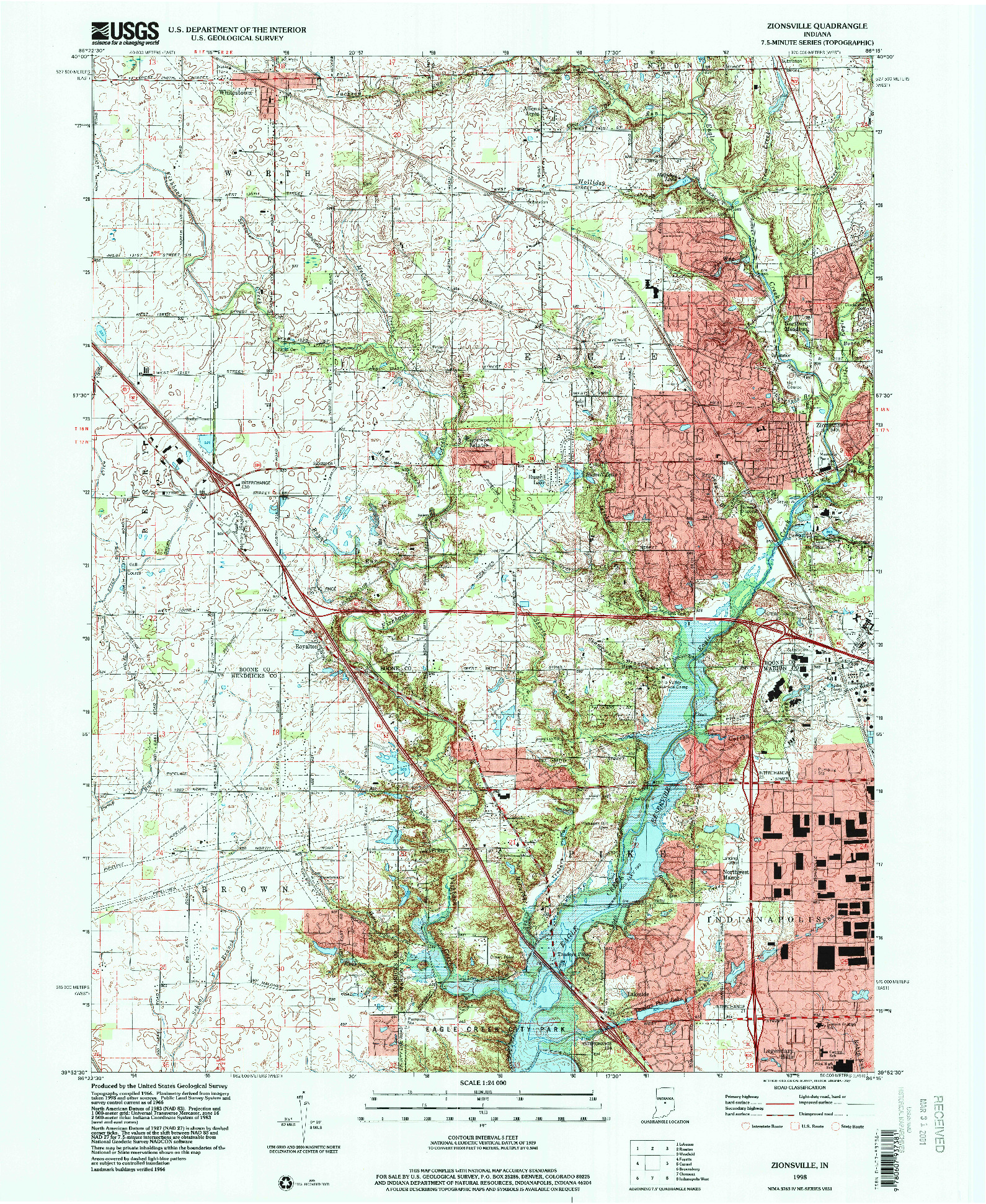 USGS 1:24000-SCALE QUADRANGLE FOR ZIONSVILLE, IN 1998
