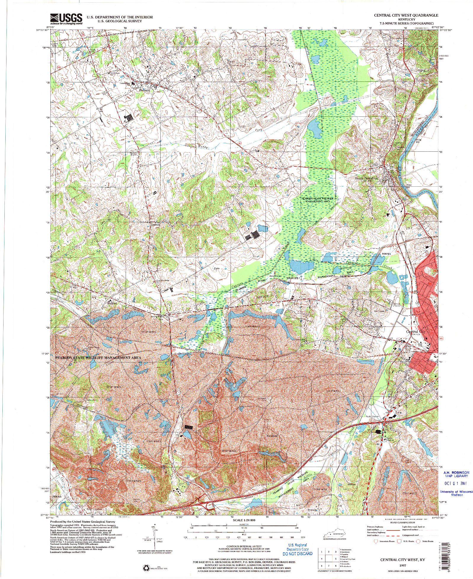 USGS 1:24000-SCALE QUADRANGLE FOR CENTRAL CITY WEST, KY 1997