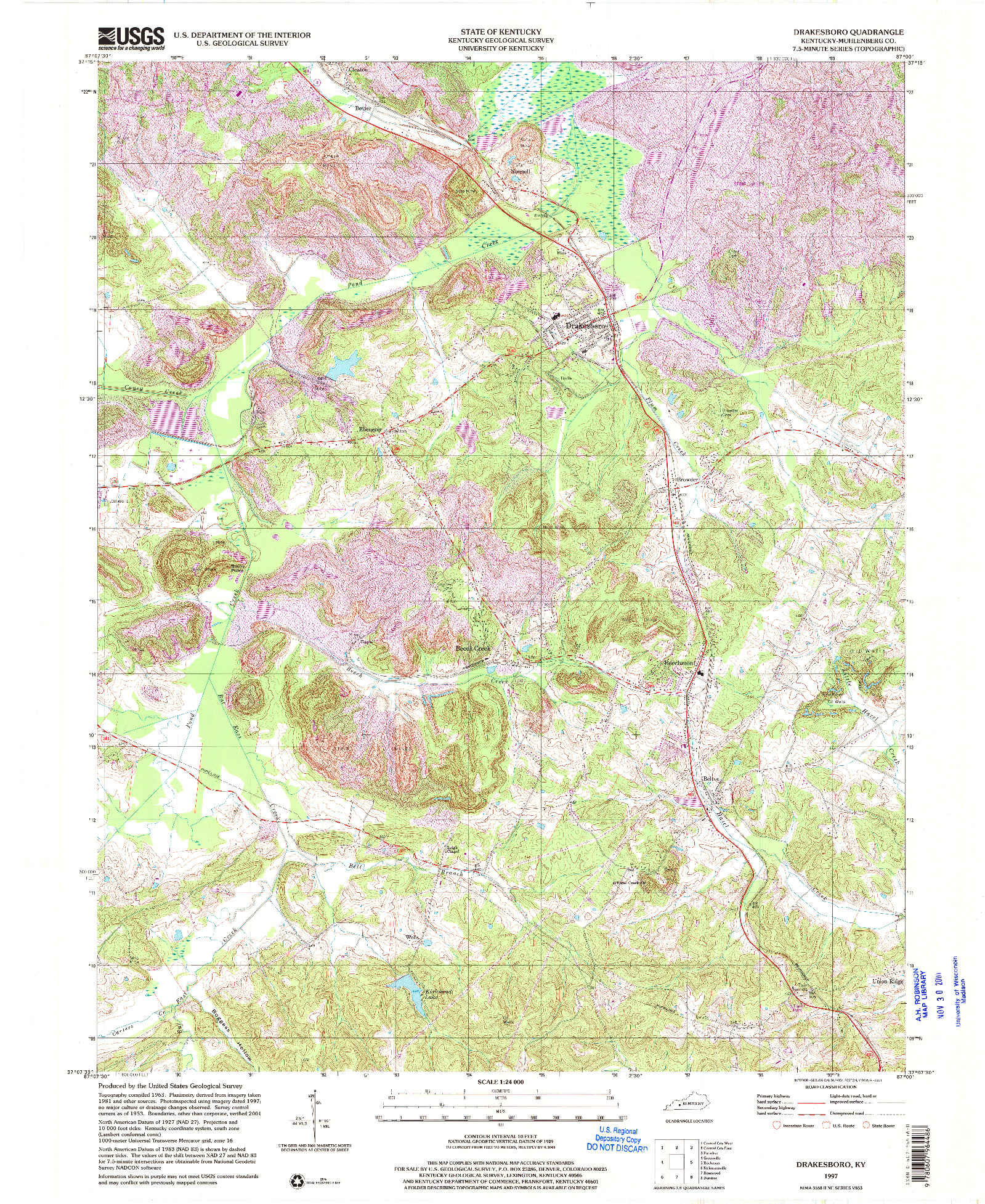 USGS 1:24000-SCALE QUADRANGLE FOR DRAKESBORO, KY 1997