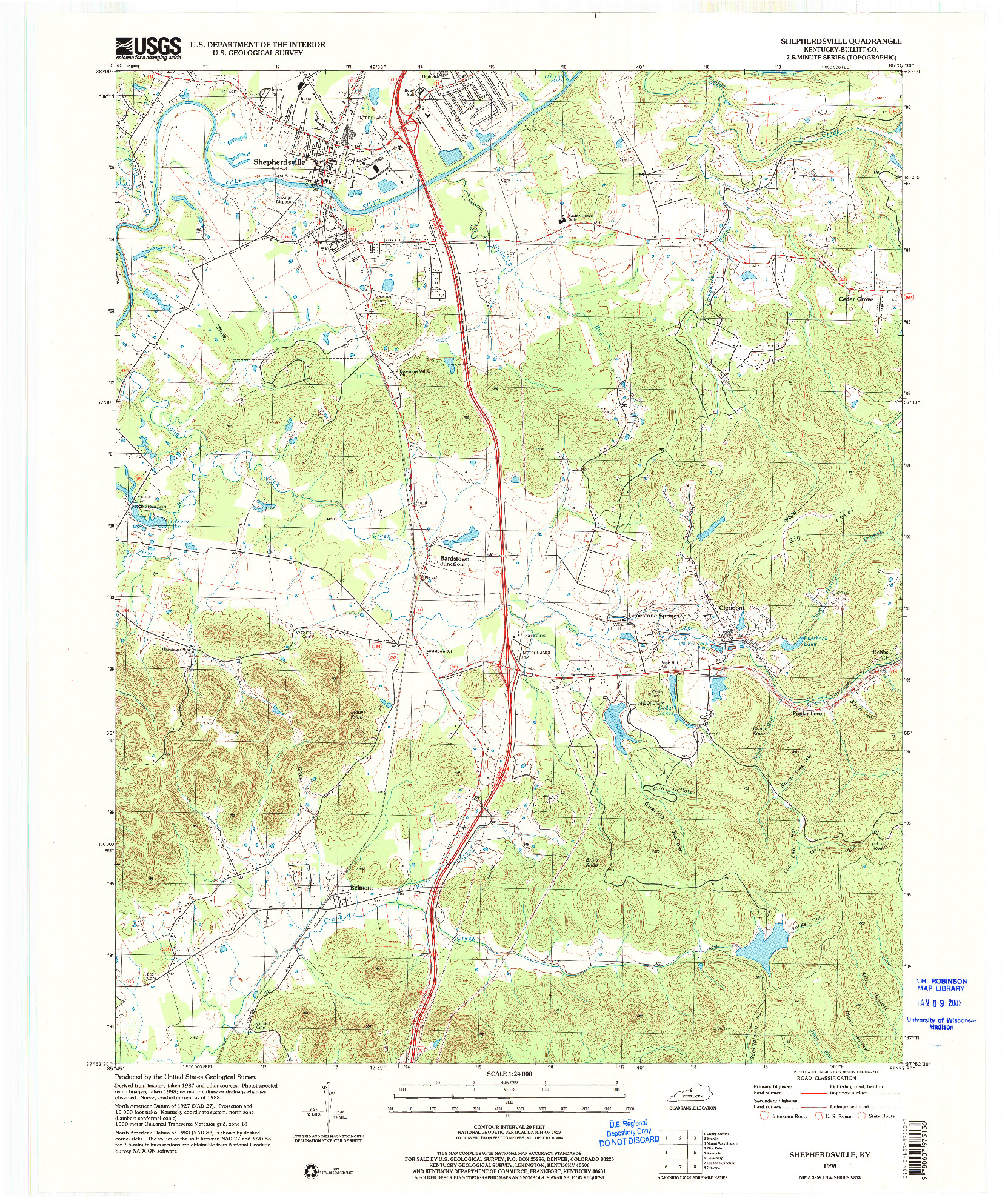 USGS 1:24000-SCALE QUADRANGLE FOR SHEPHERDSVILLE, KY 1998