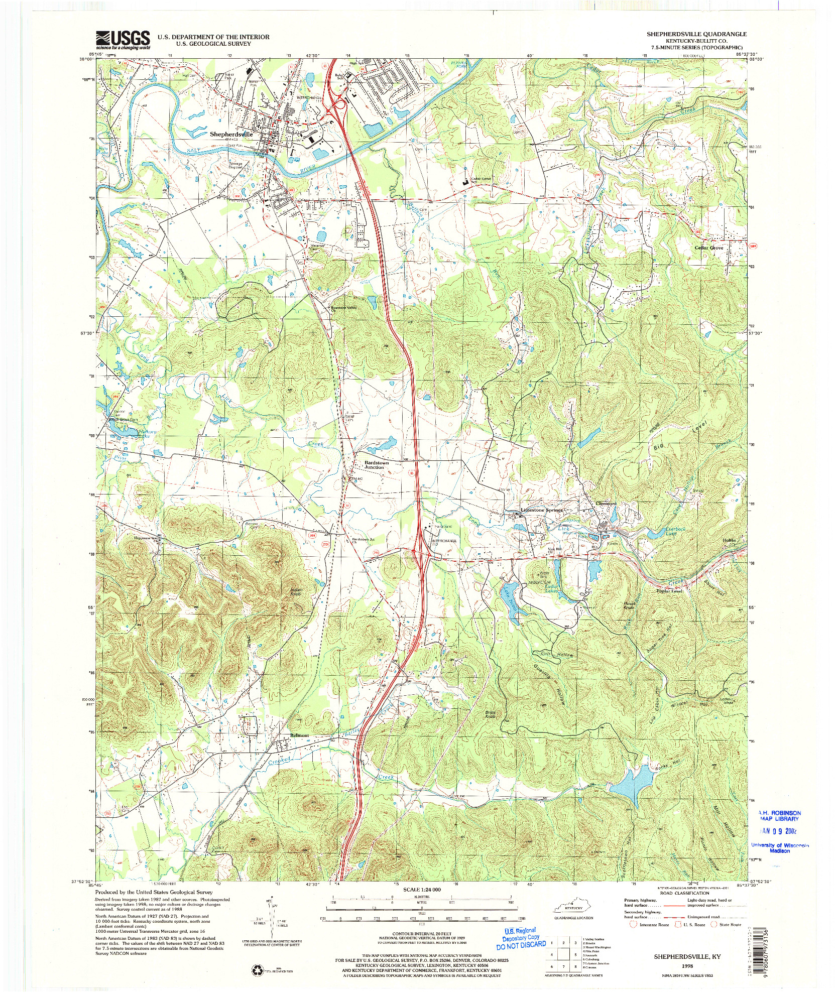 USGS 1:24000-SCALE QUADRANGLE FOR SHEPHERDSVILLE, KY 1998