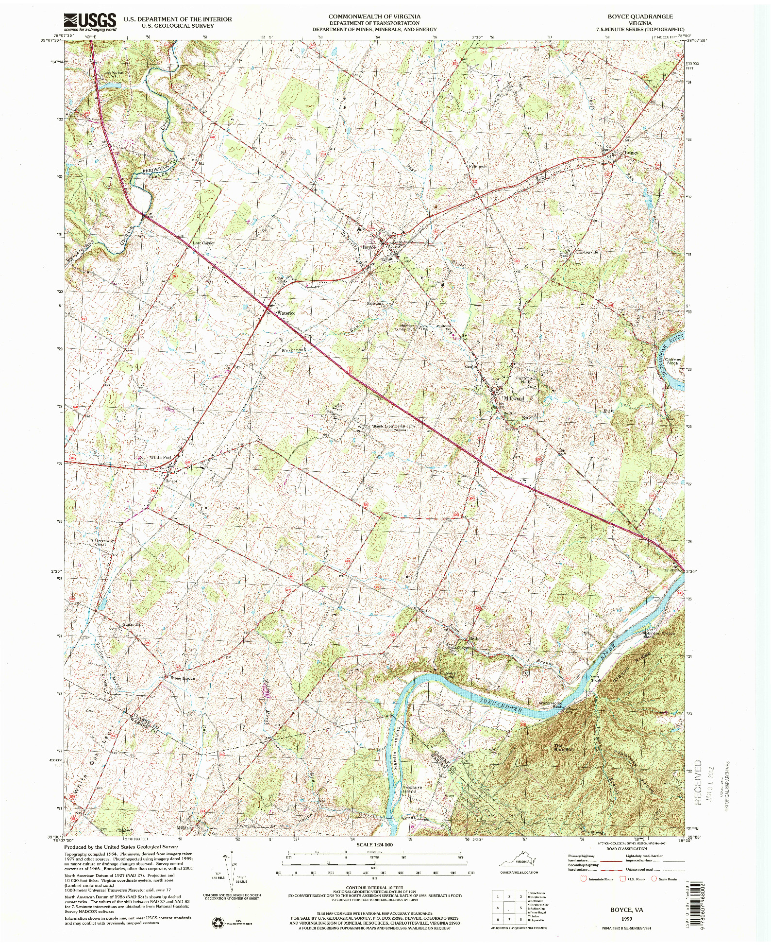 USGS 1:24000-SCALE QUADRANGLE FOR BOYCE, VA 1999