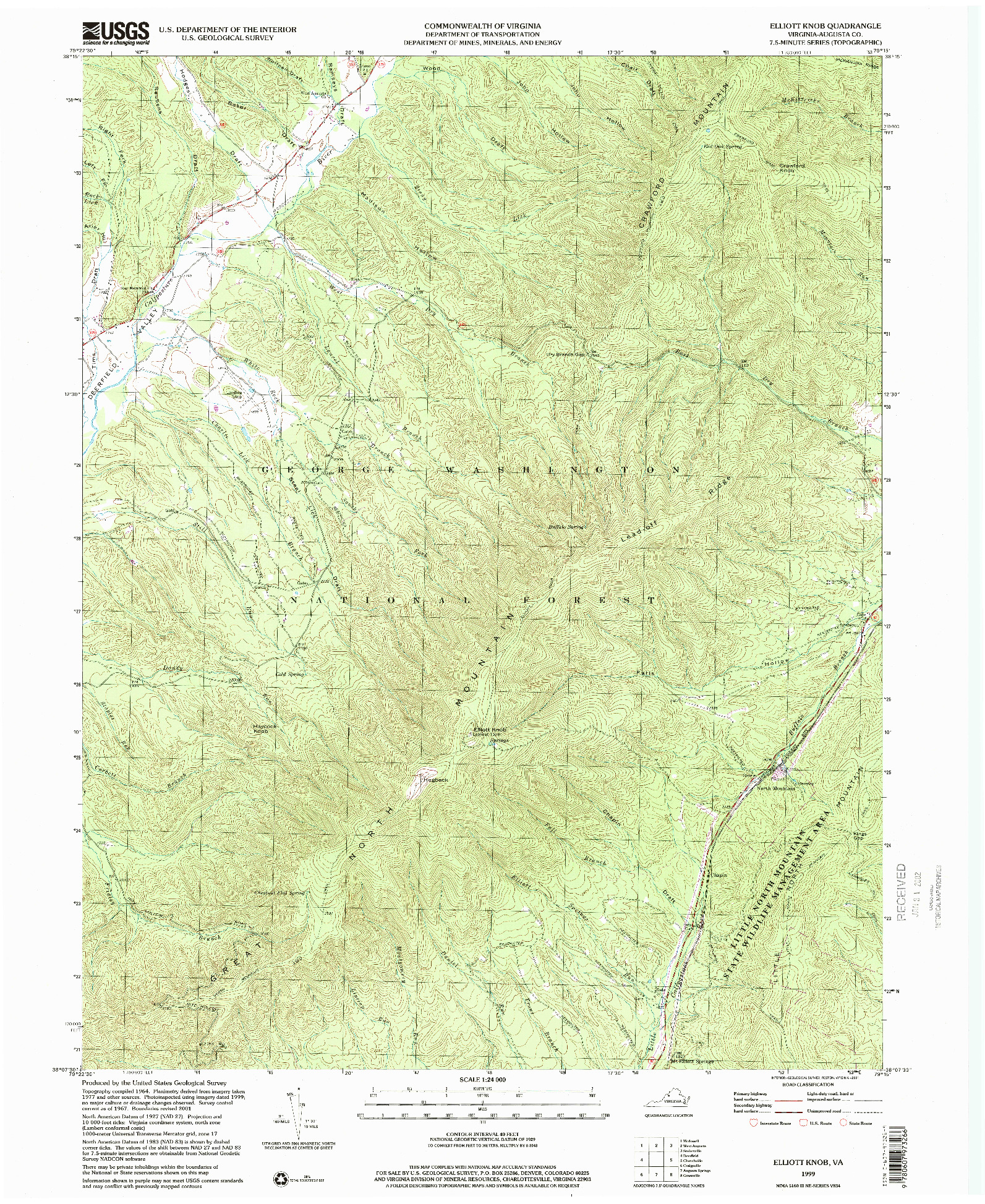 USGS 1:24000-SCALE QUADRANGLE FOR ELLIOTT KNOB, VA 1999
