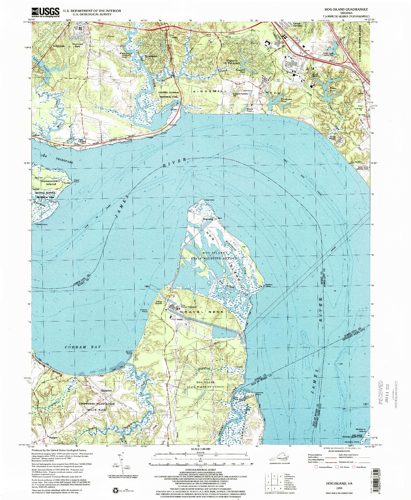 USGS 1:24000-SCALE QUADRANGLE FOR HOG ISLAND, VA 1999