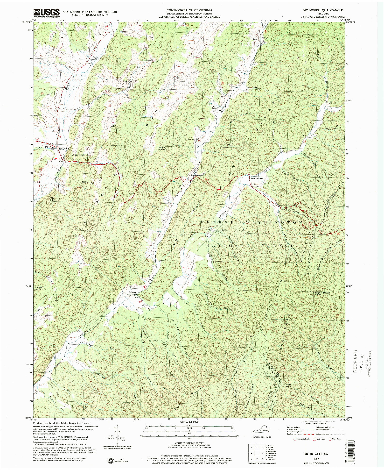 USGS 1:24000-SCALE QUADRANGLE FOR MC DOWELL, VA 1999