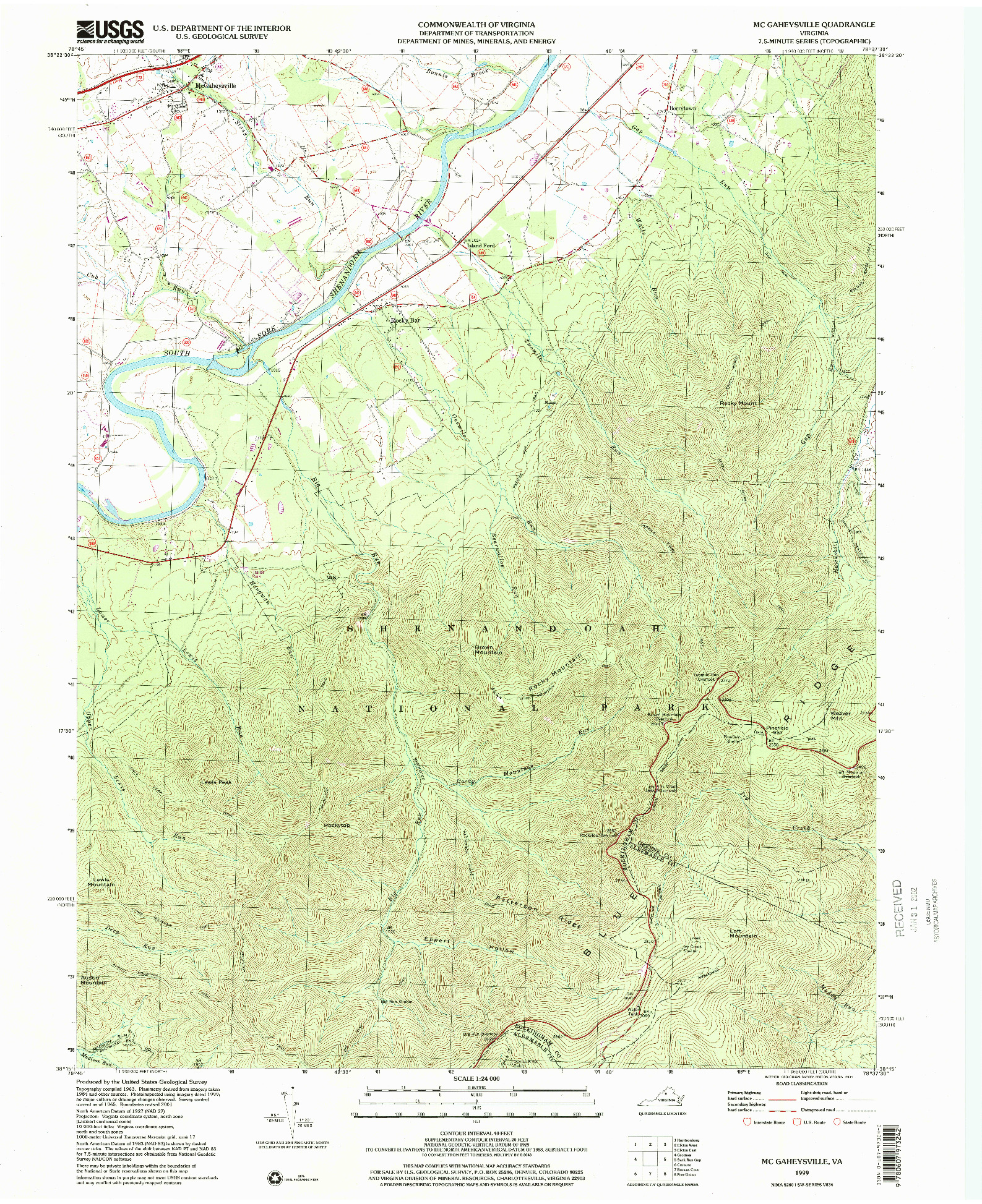 USGS 1:24000-SCALE QUADRANGLE FOR MC GAHEYSVILLE, VA 1999