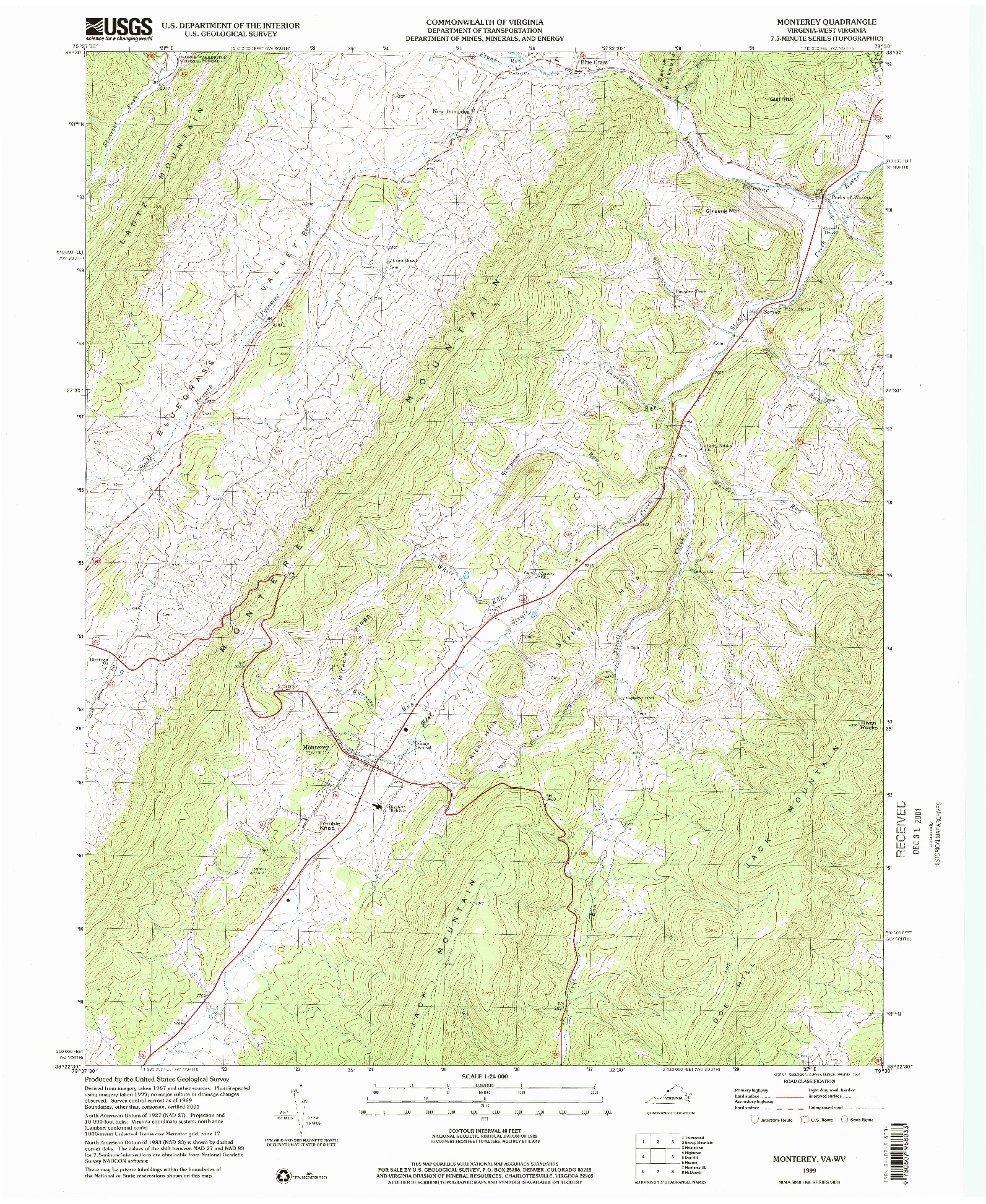 USGS 1:24000-SCALE QUADRANGLE FOR MONTEREY, VA 1999