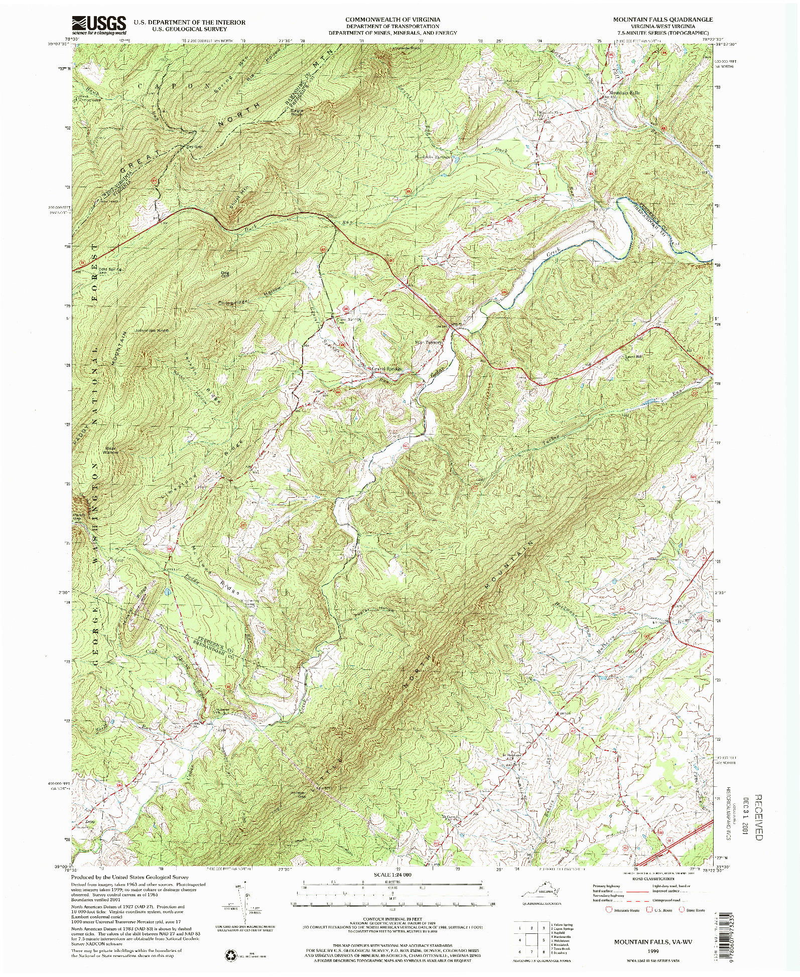USGS 1:24000-SCALE QUADRANGLE FOR MOUNTAIN FALLS, VA 1999