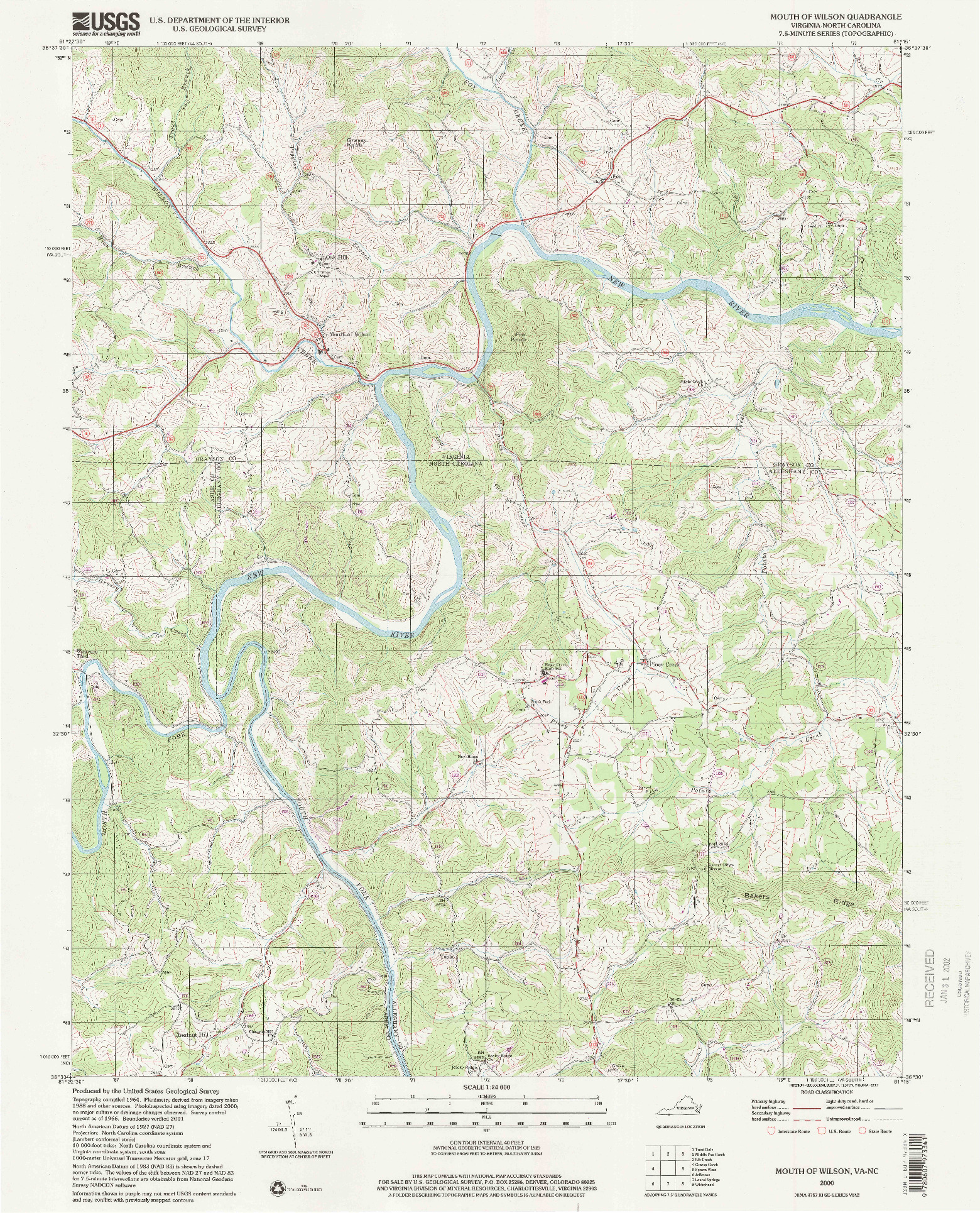 USGS 1:24000-SCALE QUADRANGLE FOR MOUTH OF WILSON, VA 2000