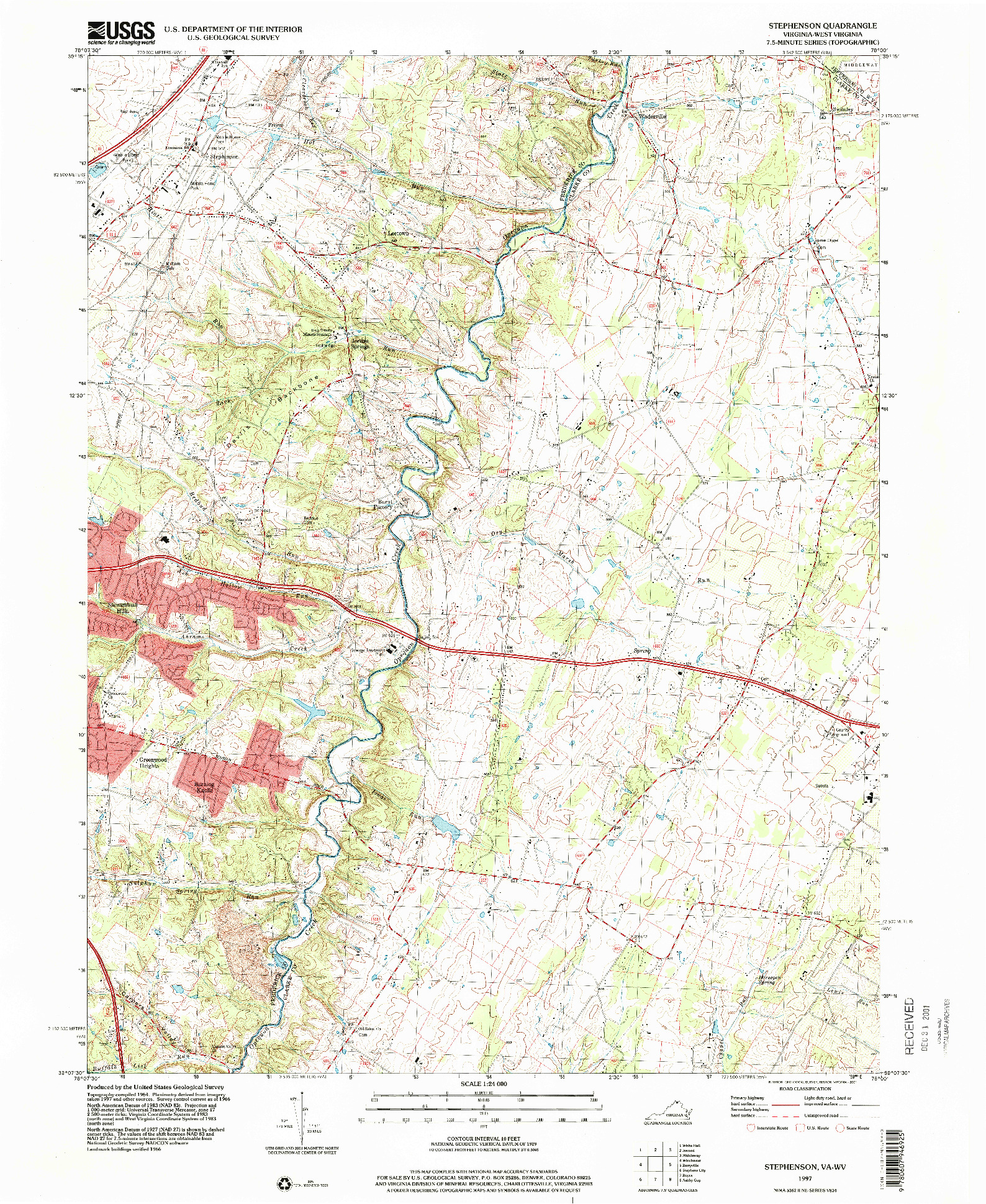 USGS 1:24000-SCALE QUADRANGLE FOR STEPHENSON, VA 1997