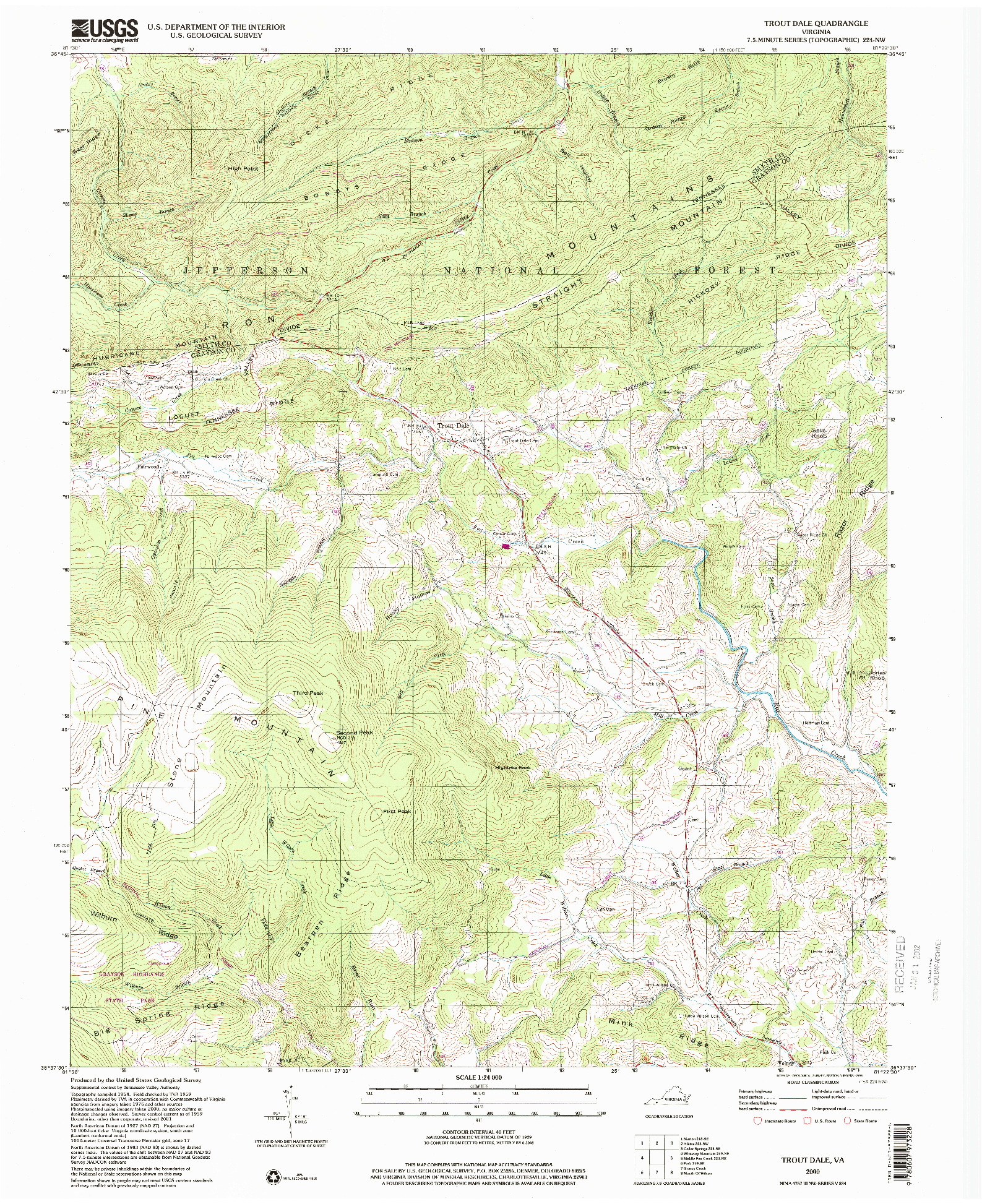 USGS 1:24000-SCALE QUADRANGLE FOR TROUT DALE, VA 2000